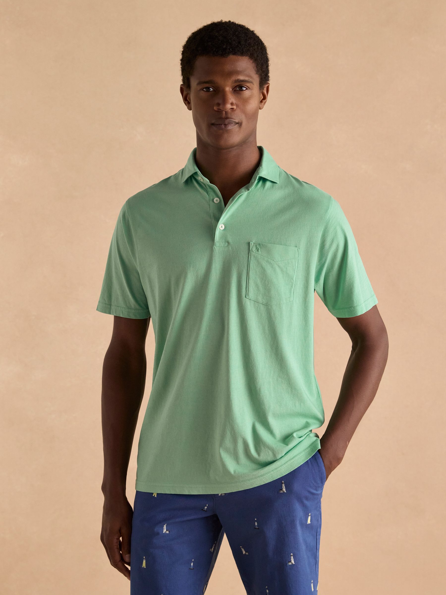 Emmett Green Soft Cotton Short Sleeve Polo Shirt with Pocket - Image 1 of 6
