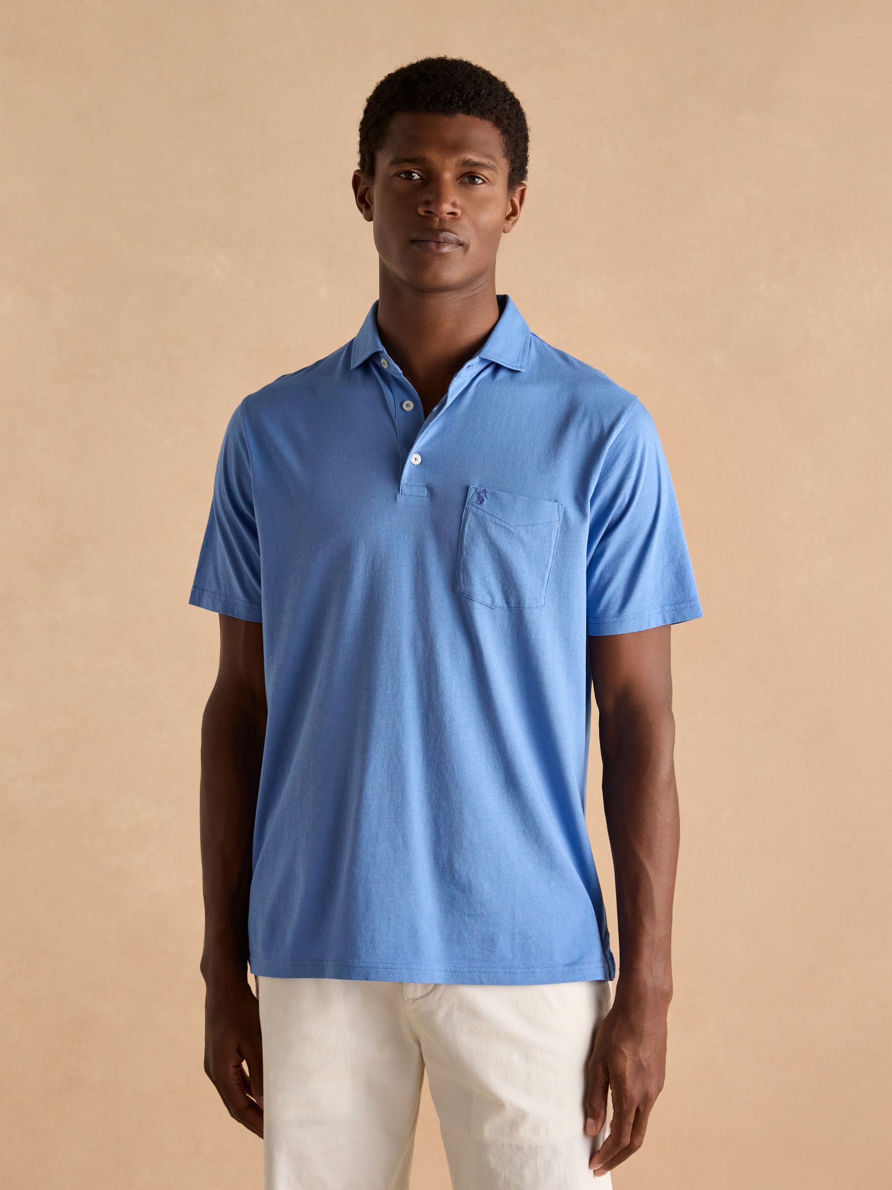 Emmett Blue Soft Cotton Short Sleeve Polo Shirt with Pocket - Image 1 of 6