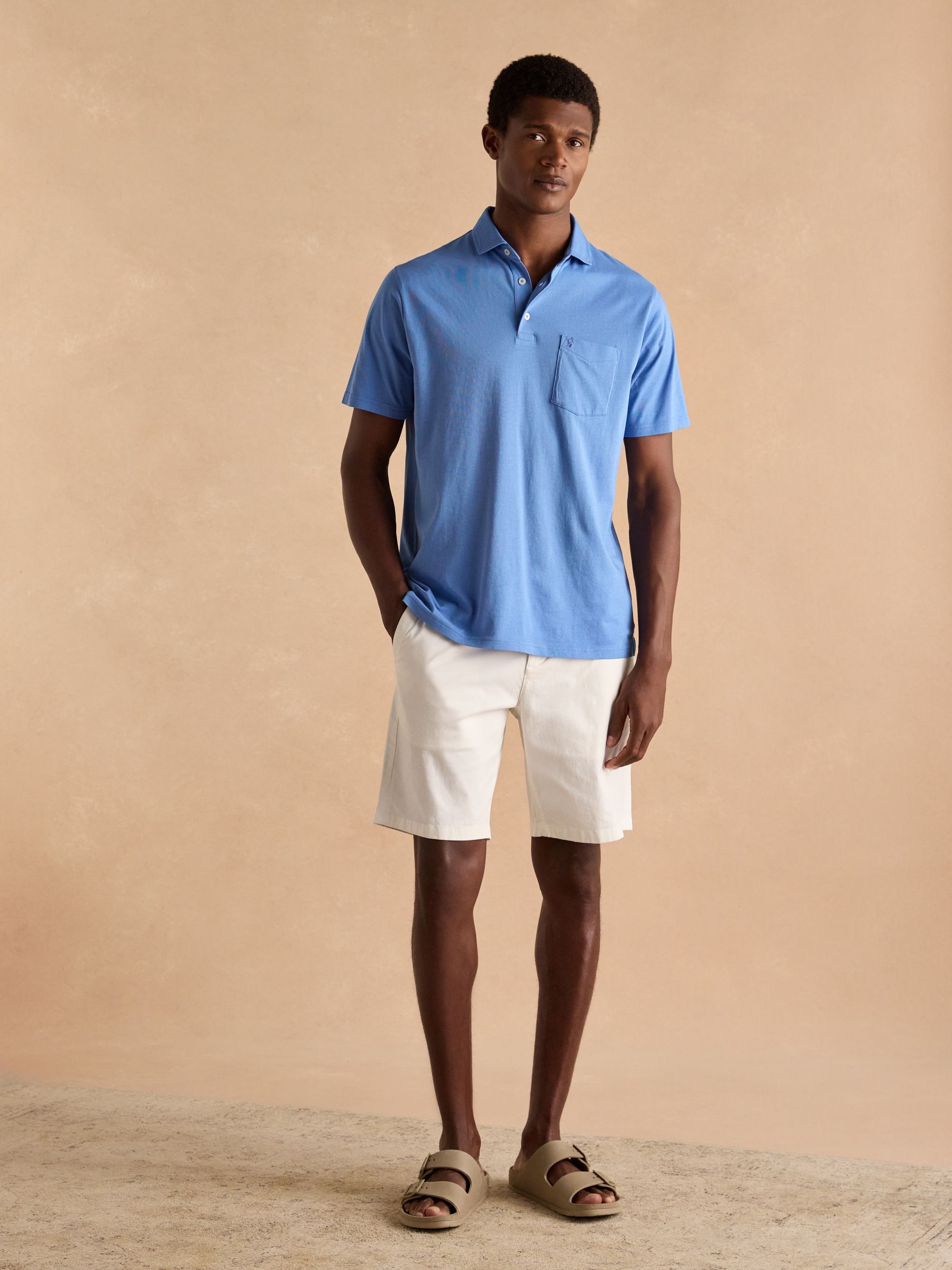 Emmett Blue Soft Cotton Short Sleeve Polo Shirt with Pocket - Image 3 of 6