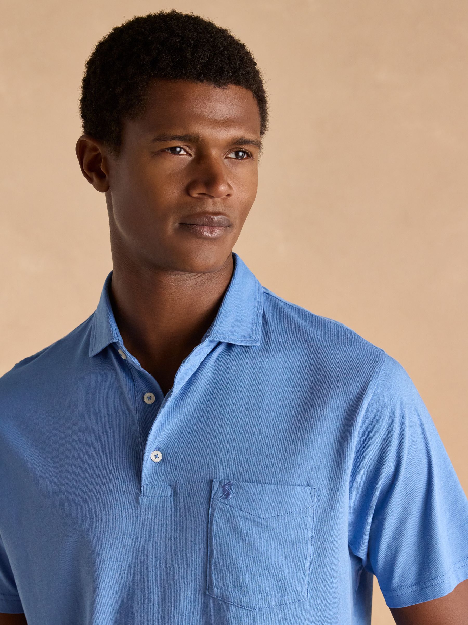 Emmett Blue Soft Cotton Short Sleeve Polo Shirt with Pocket - Image 4 of 6