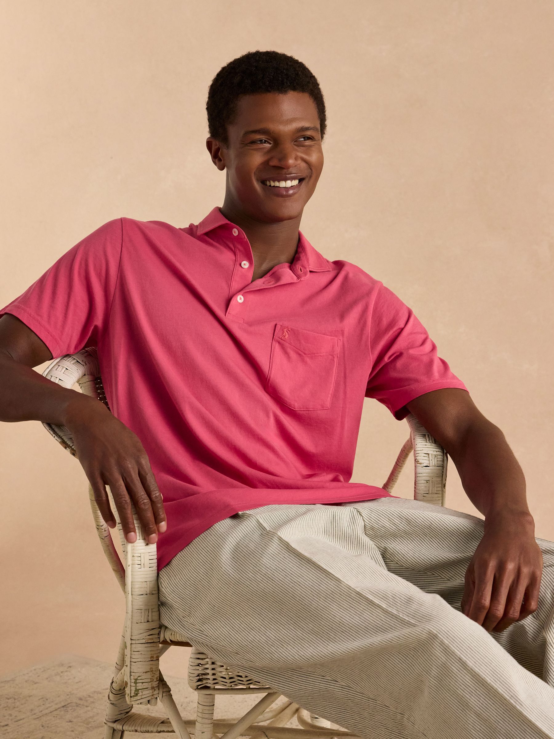 Emmett Rose Pink Soft Cotton Short Sleeve Polo Shirt with Pocket - Image 3 of 8