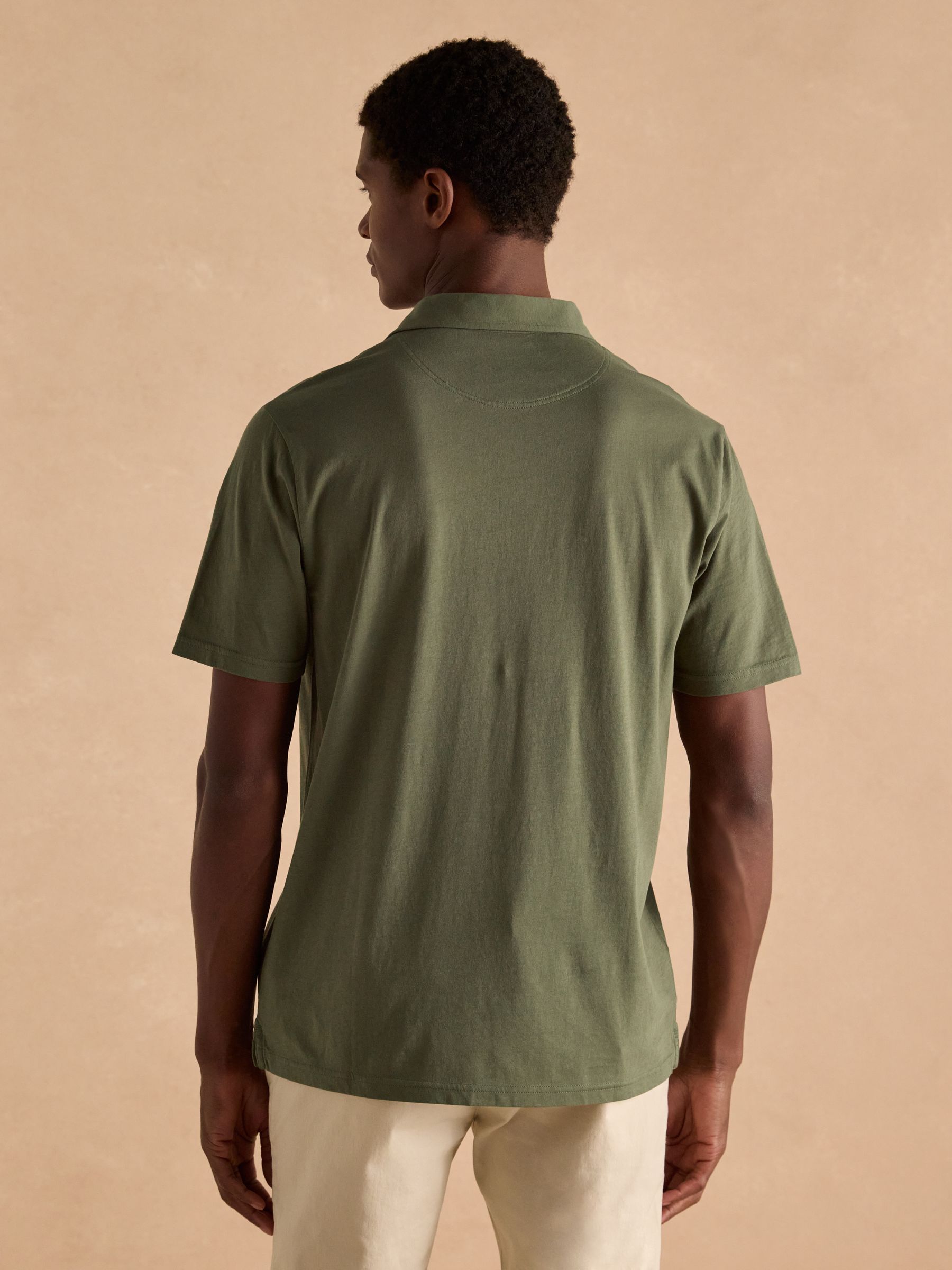 Emmett Khaki Green Soft Cotton Short Sleeve Polo Shirt with Pocket - Image 2 of 7 Emmett Khaki Green Soft Cotton Short Sleeve Polo Shirt with Pocket - Image 2 of 7
