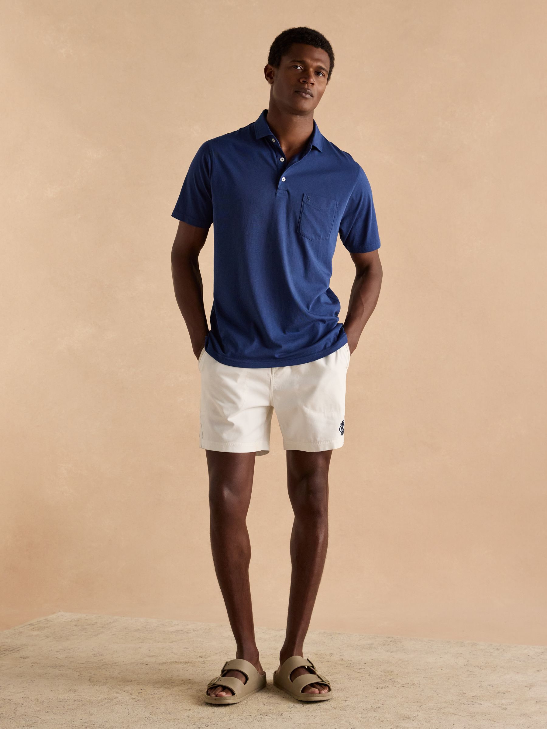 Emmett Navy Soft Cotton Short Sleeve Polo Shirt with Pocket - Image 3 of 6