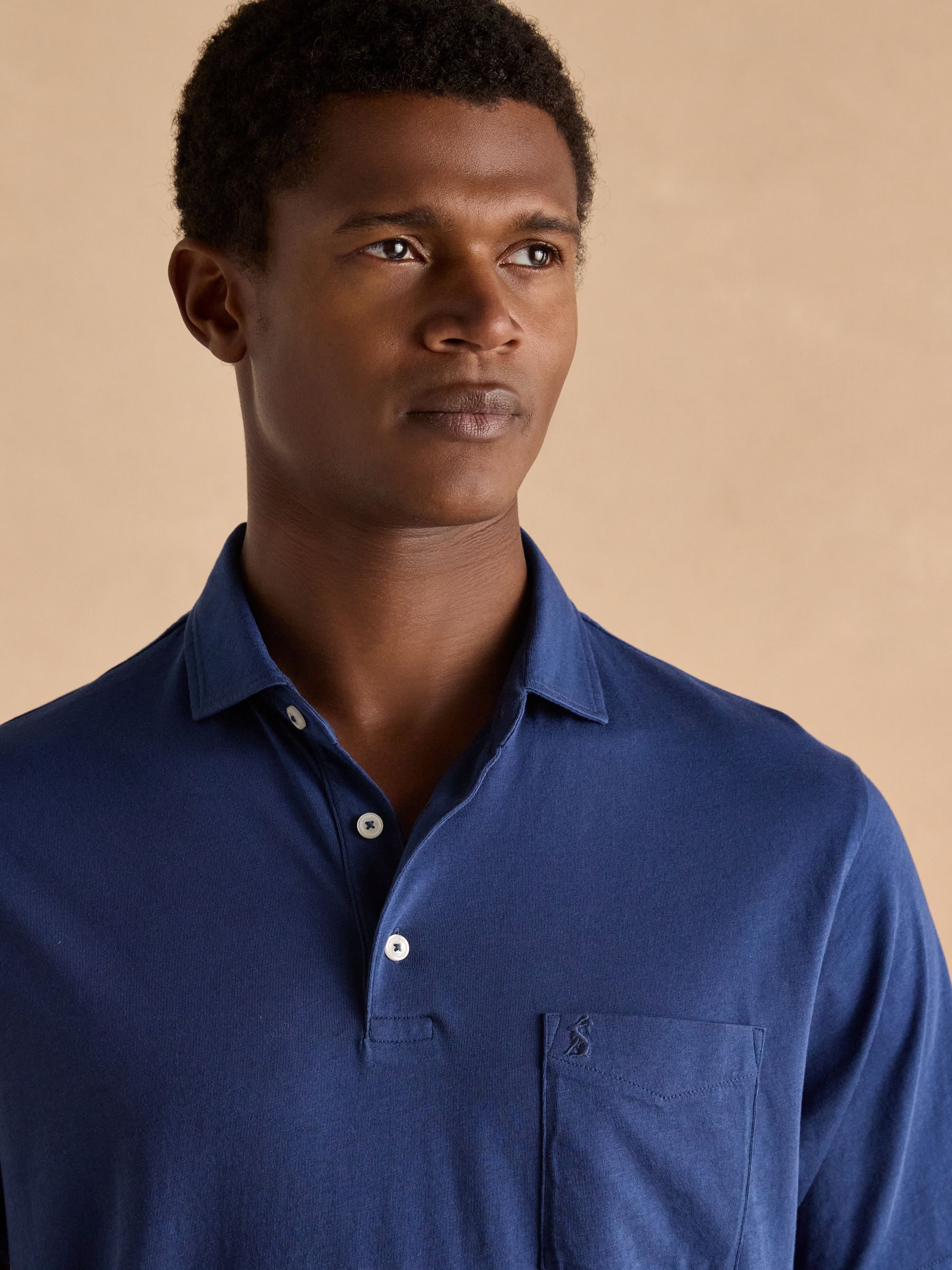 Emmett Navy Soft Cotton Short Sleeve Polo Shirt with Pocket - Image 4 of 6