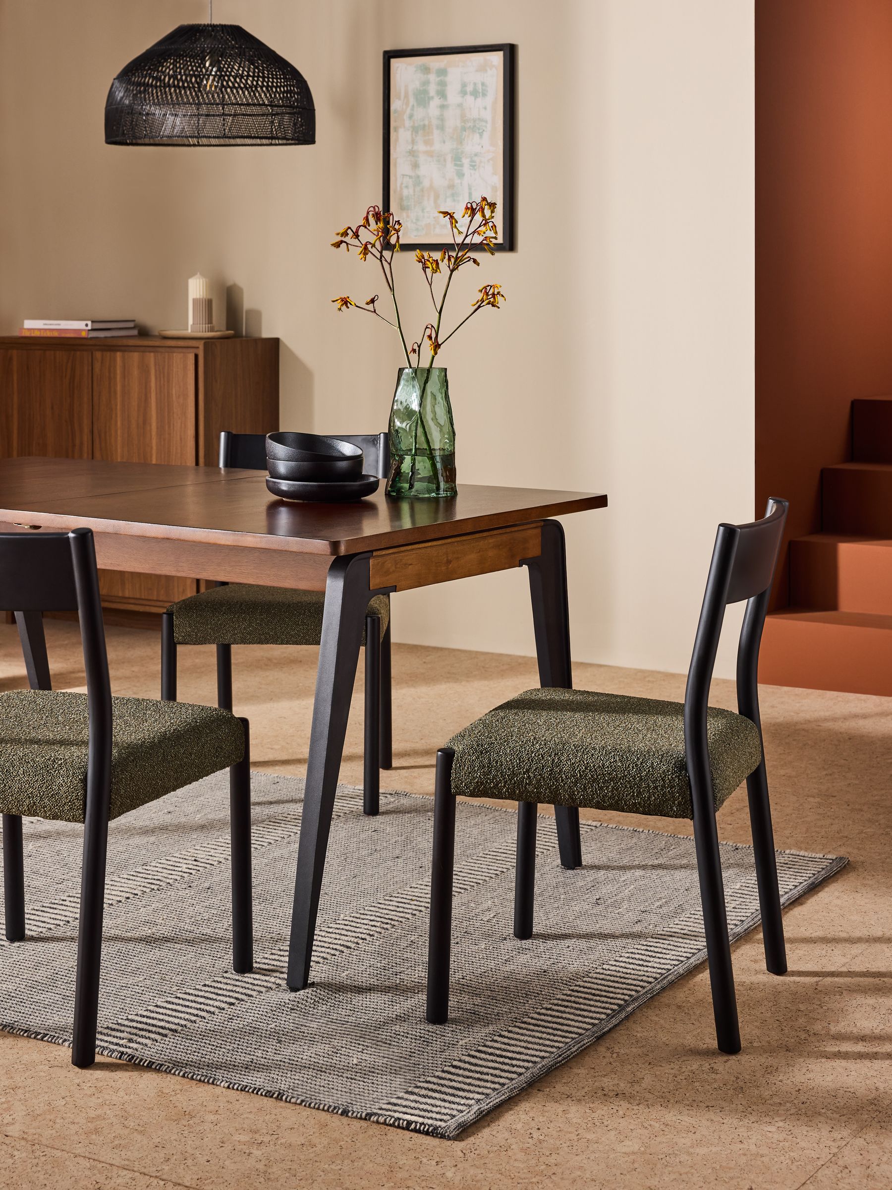 Set of 2 Rhye Dining Chair in Black and Green Boucle - Image 1 of 5
