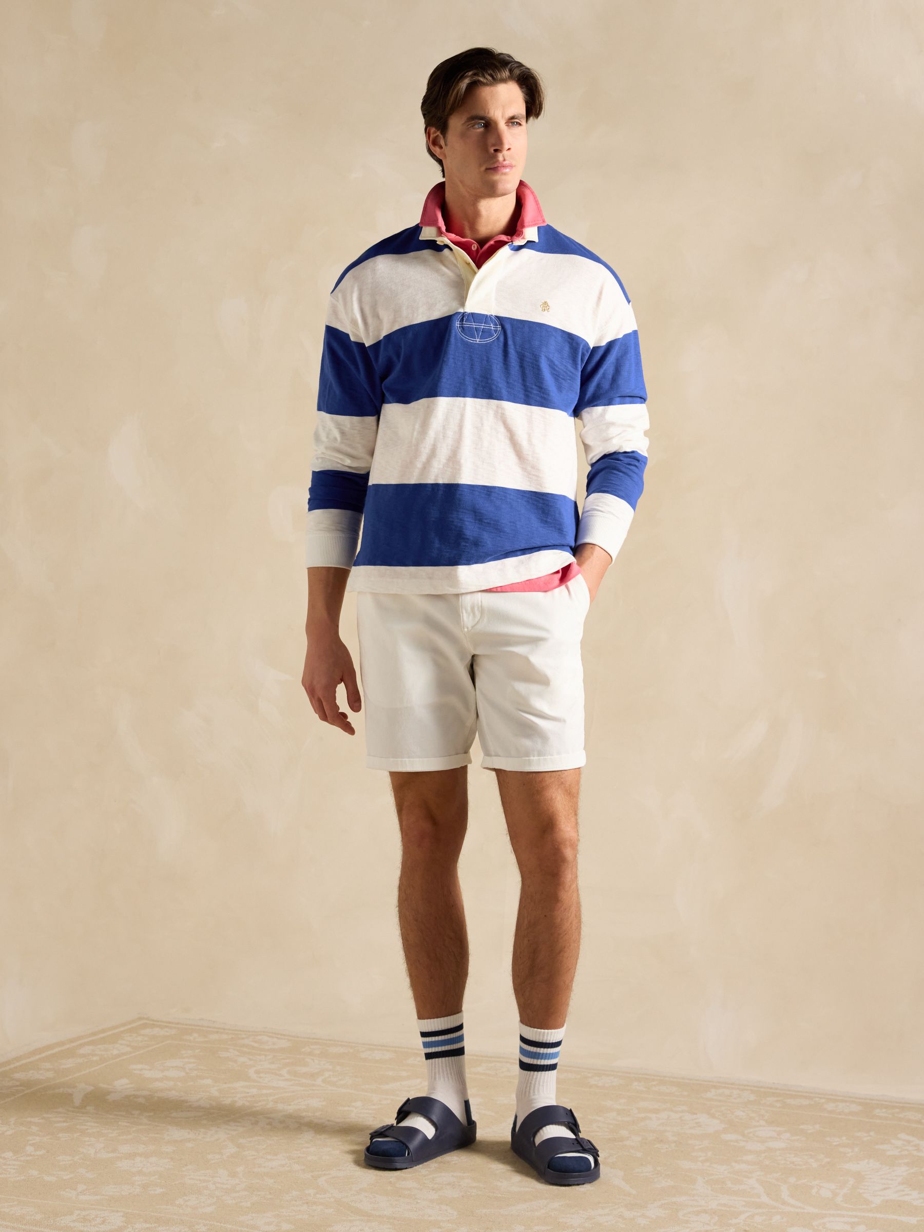 Cream/Blue Lightweight Slub Cotton Rugby Club Shirt - Image 3 of 8