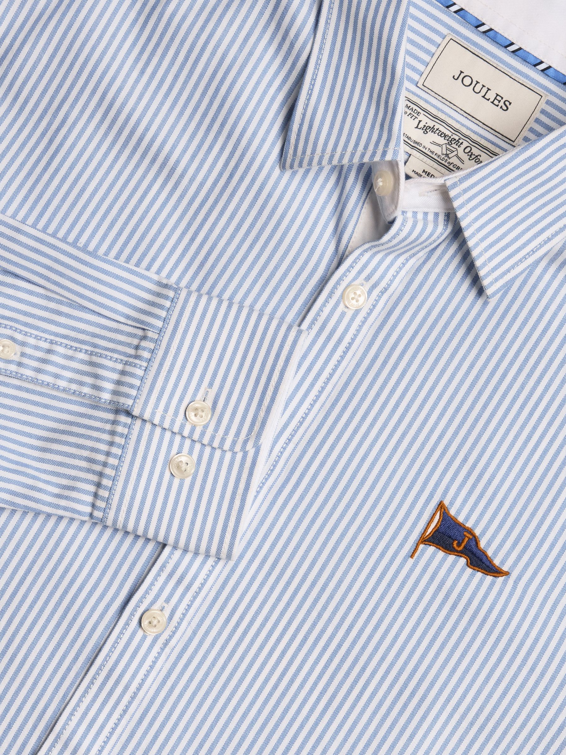 Oxford Embellished Blue Stripe Long Sleeve Classic Fit Cotton Shirt - Image 1 of 12