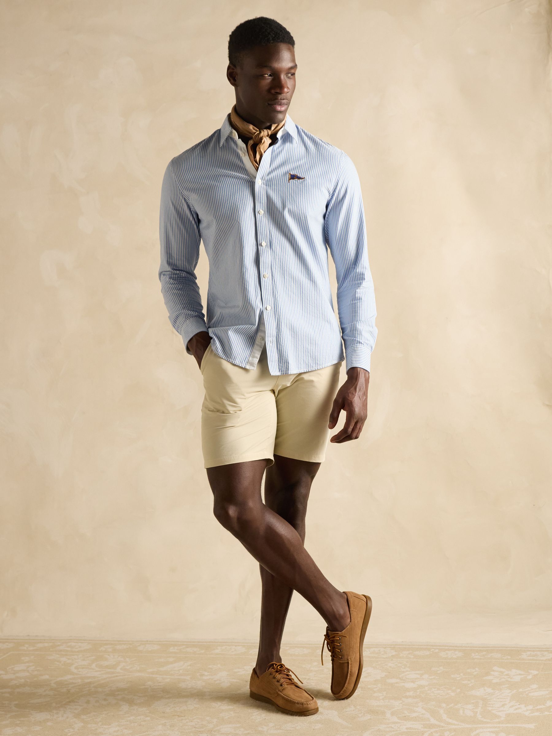Oxford Embellished Blue Stripe Long Sleeve Classic Fit Cotton Shirt - Image 10 of 12