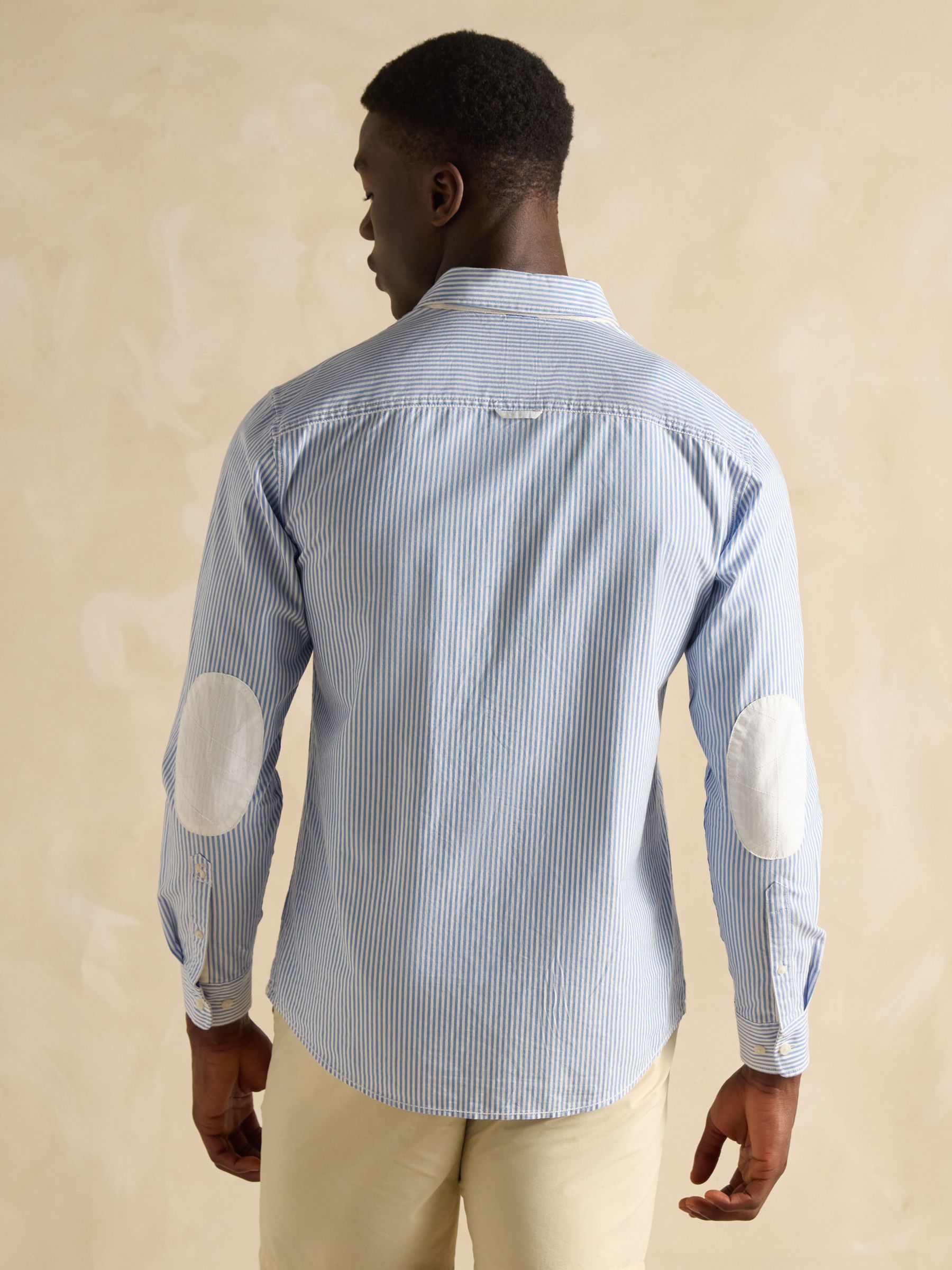 Oxford Embellished Blue Stripe Long Sleeve Classic Fit Cotton Shirt - Image 3 of 12