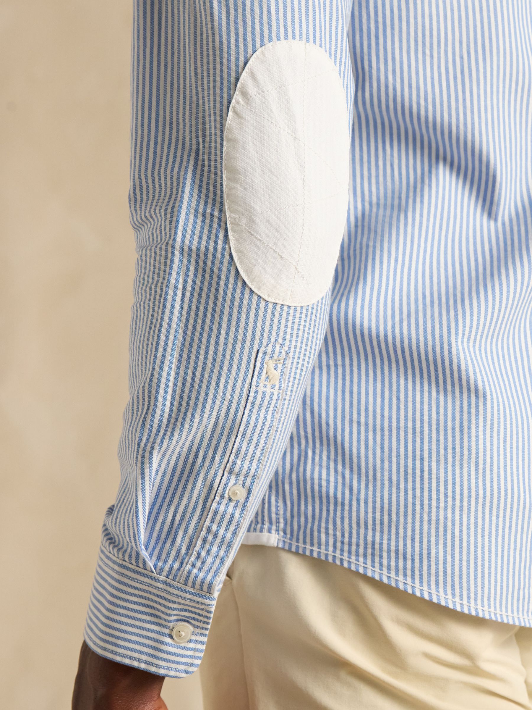 Oxford Embellished Blue Stripe Long Sleeve Classic Fit Cotton Shirt - Image 6 of 12