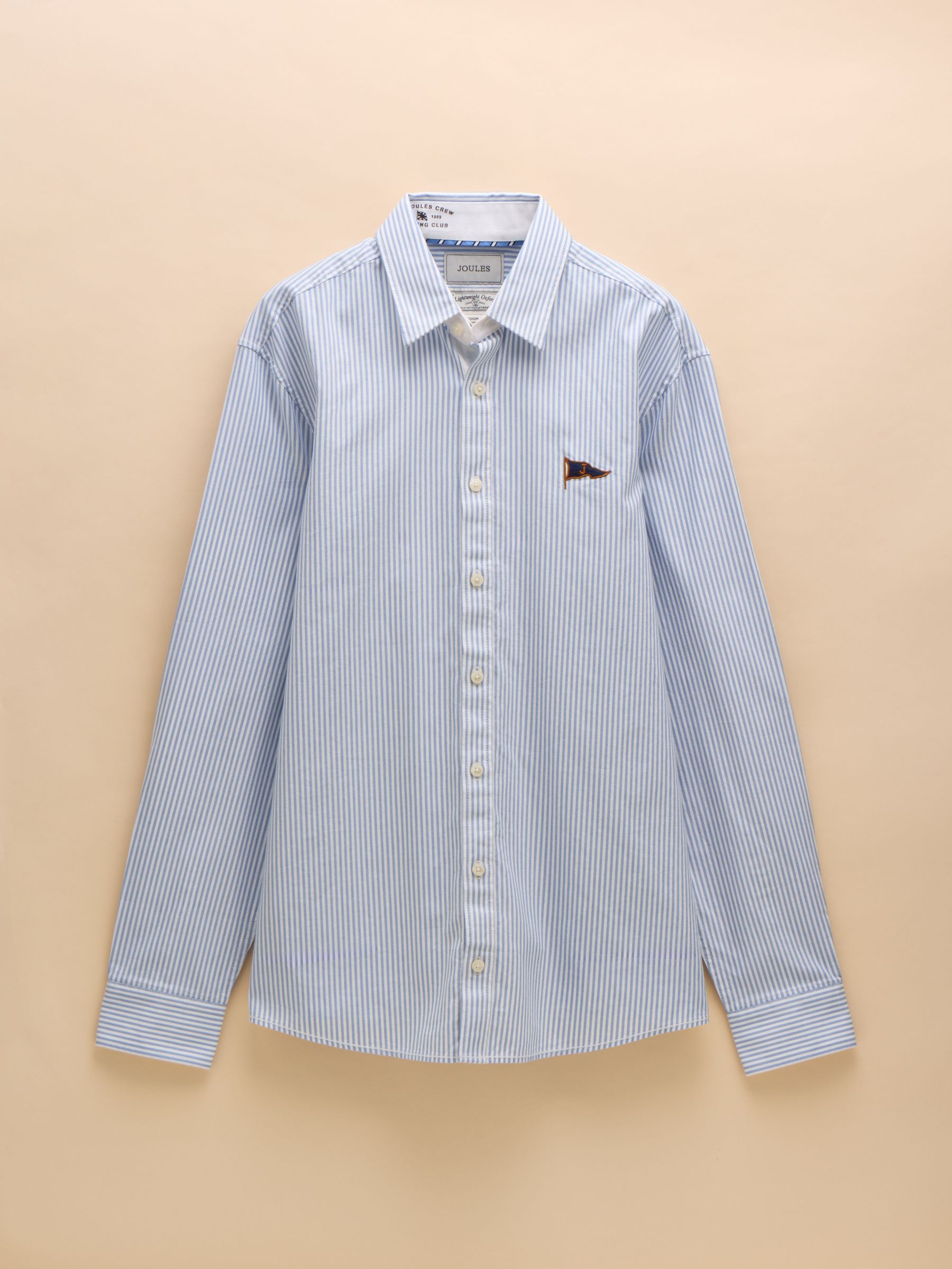 Oxford Embellished Blue Stripe Long Sleeve Classic Fit Cotton Shirt - Image 8 of 12