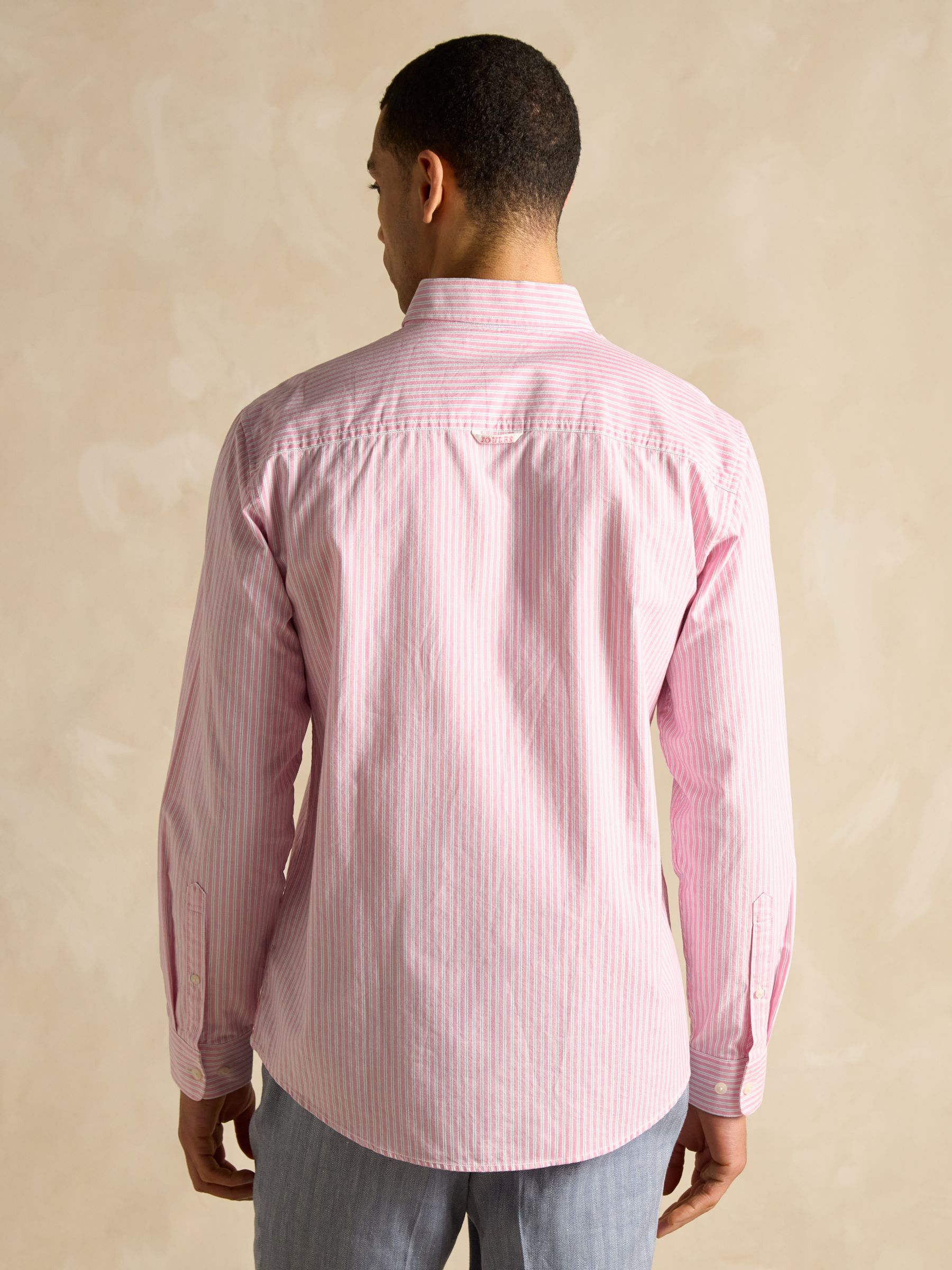 Classic Fit Pink Stripe Long Sleeve Cotton Oxford Shirt - Image 5 of 12