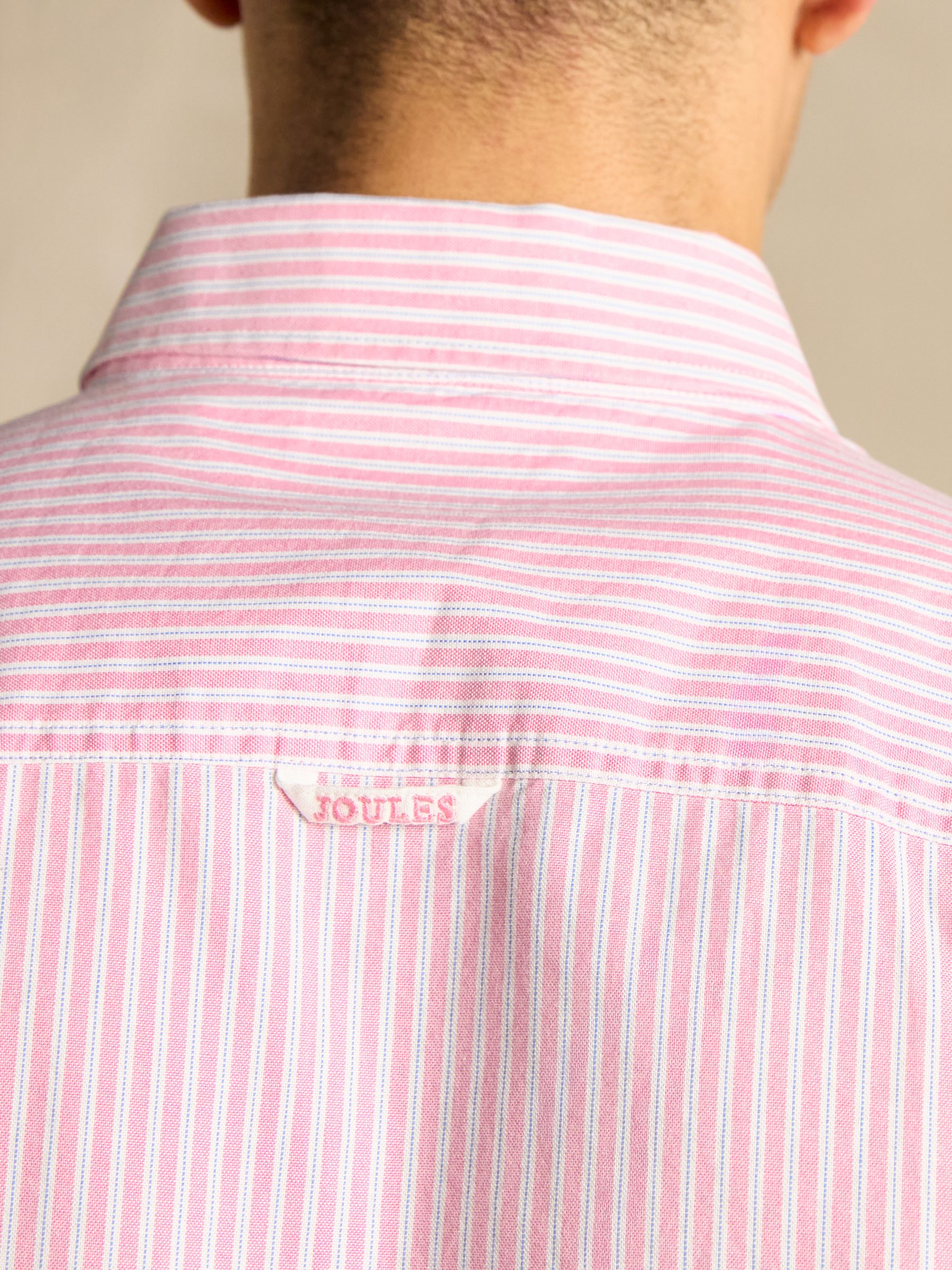 Classic Fit Pink Stripe Long Sleeve Cotton Oxford Shirt - Image 7 of 12