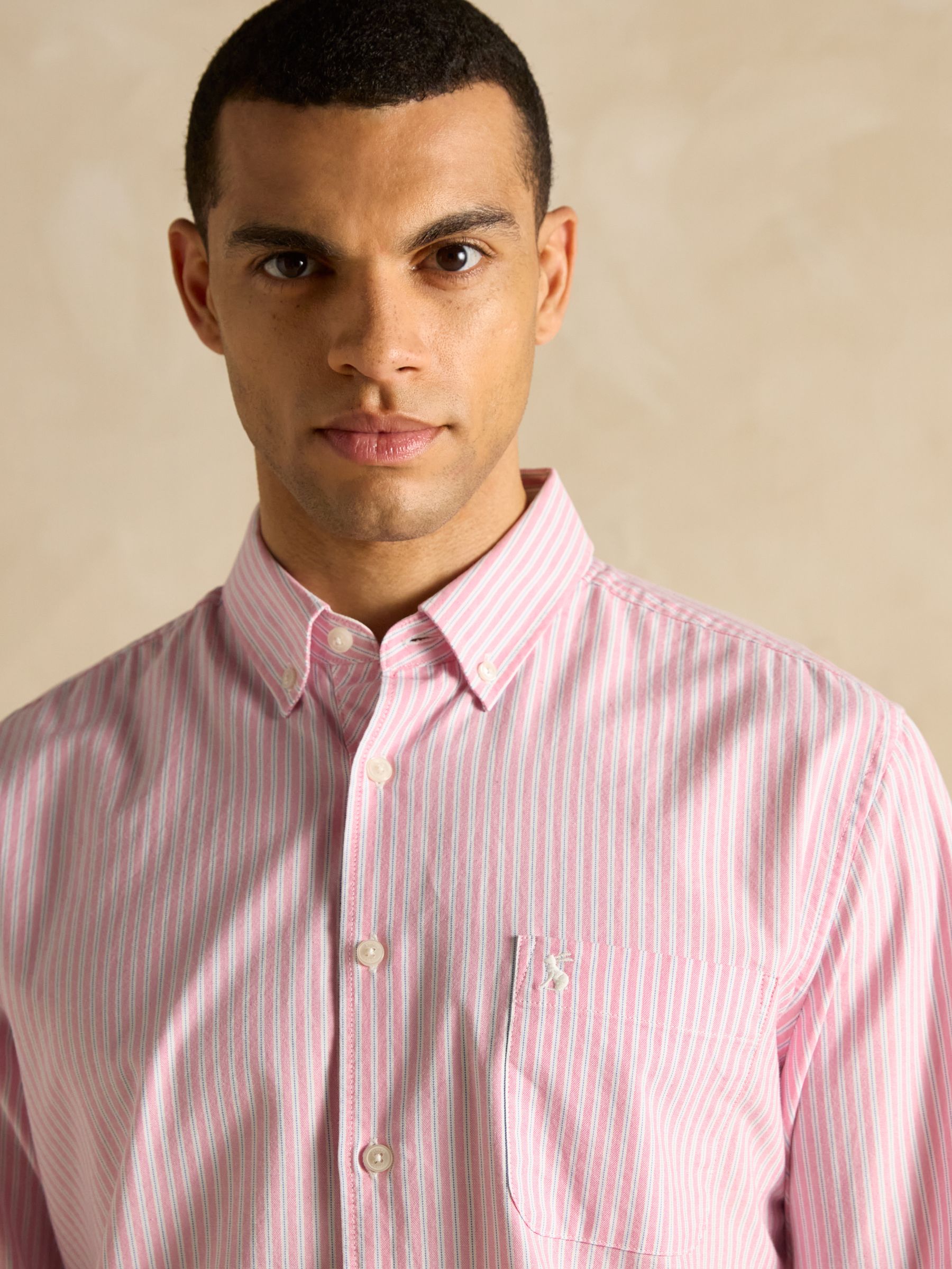 Classic Fit Pink Stripe Long Sleeve Cotton Oxford Shirt - Image 8 of 12