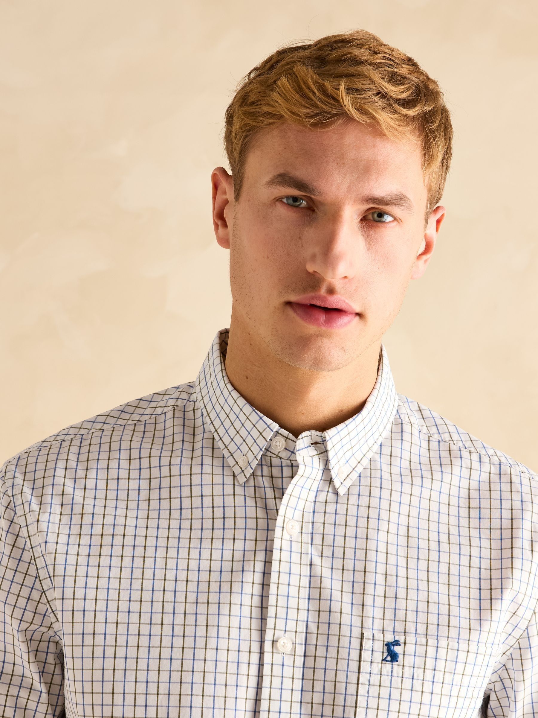 Poplin Blue & Green Check Classic Fit Shirt - Image 6 of 9