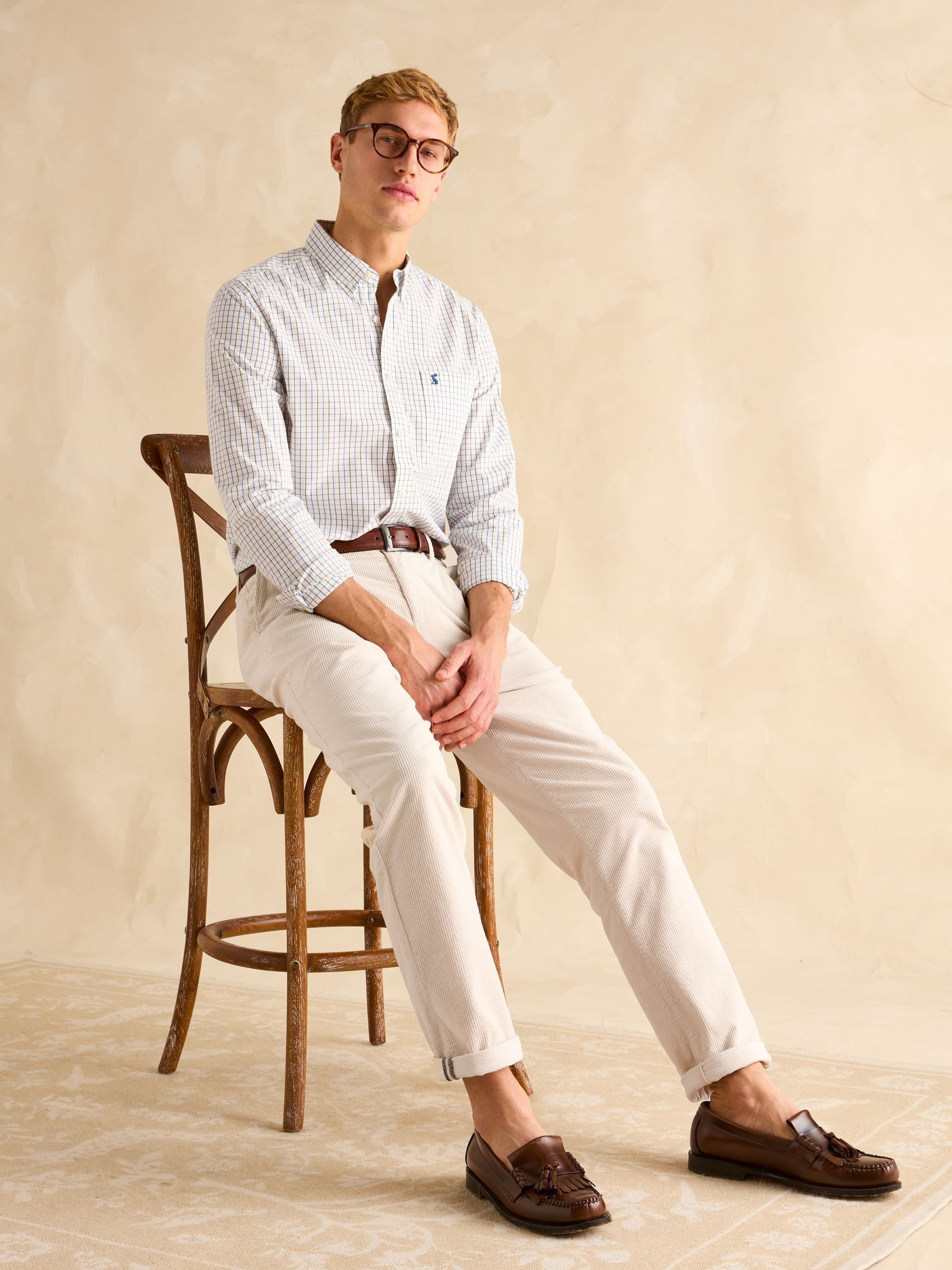 Poplin Blue & Green Check Classic Fit Shirt - Image 7 of 9