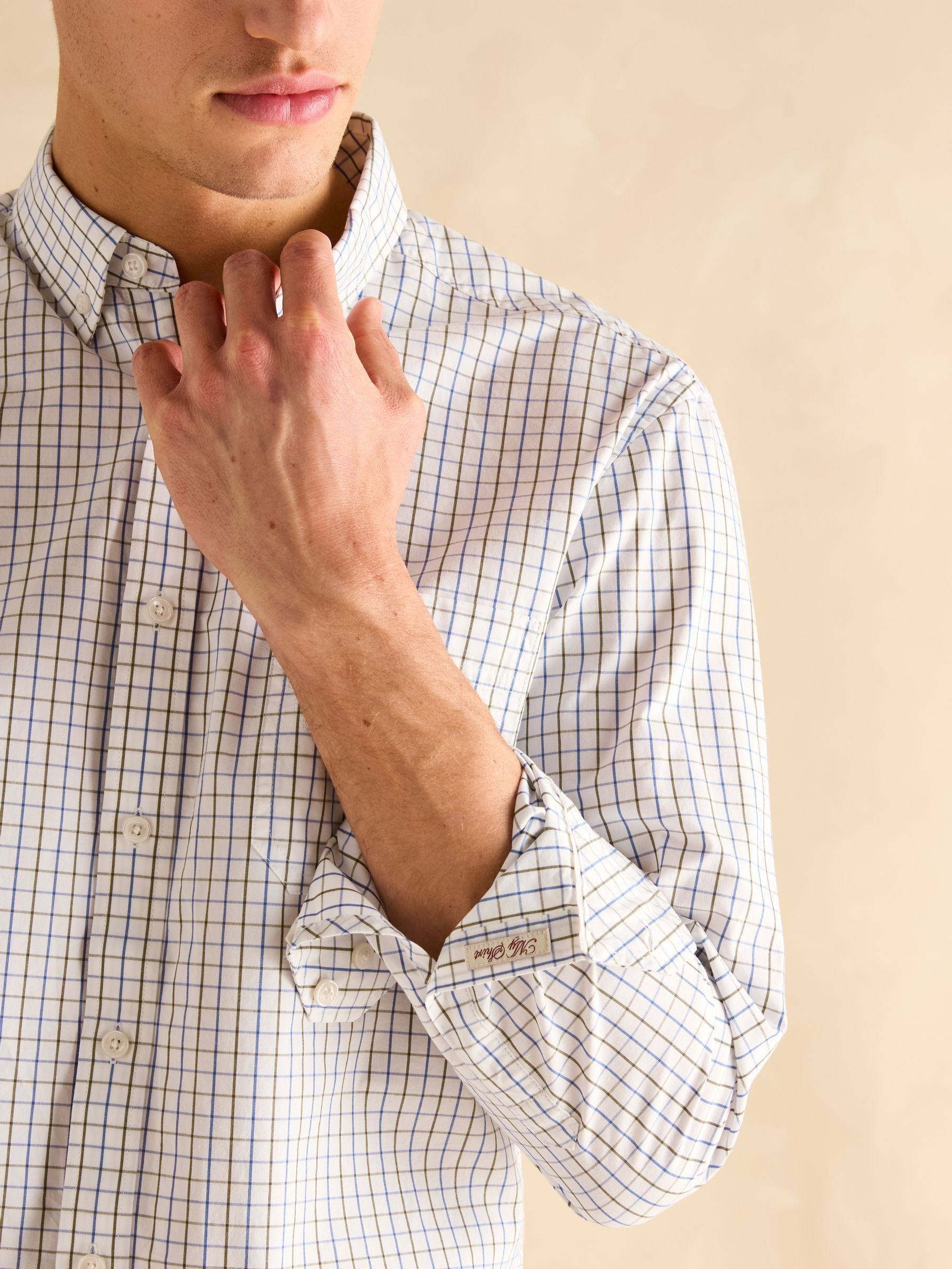 Poplin Blue & Green Check Classic Fit Shirt - Image 8 of 9