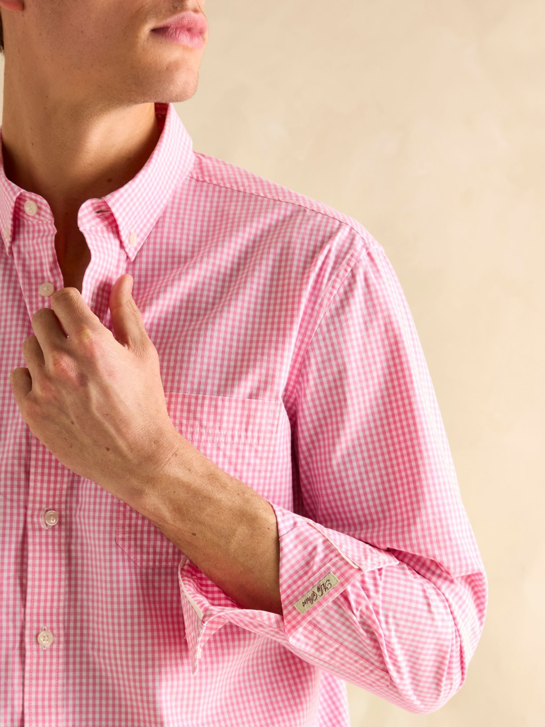Poplin Pink Gingham Check Classic Fit Shirt - Image 6 of 8