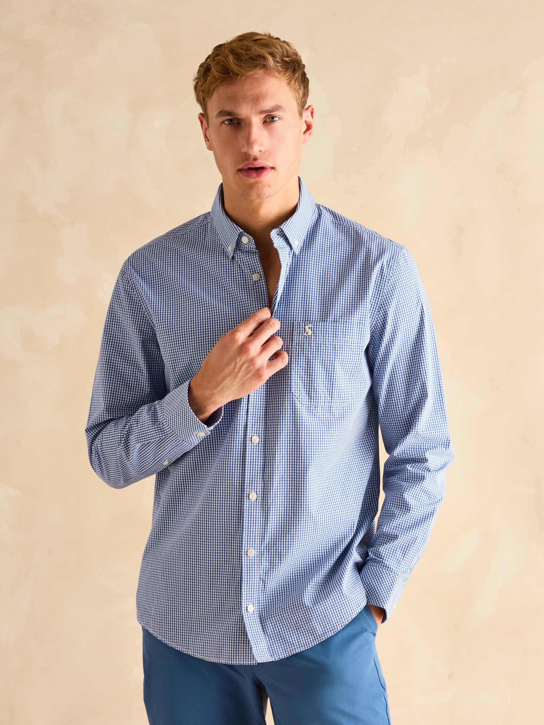 Poplin Blue Gingham Check Classic Fit Shirt - Image 3 of 9