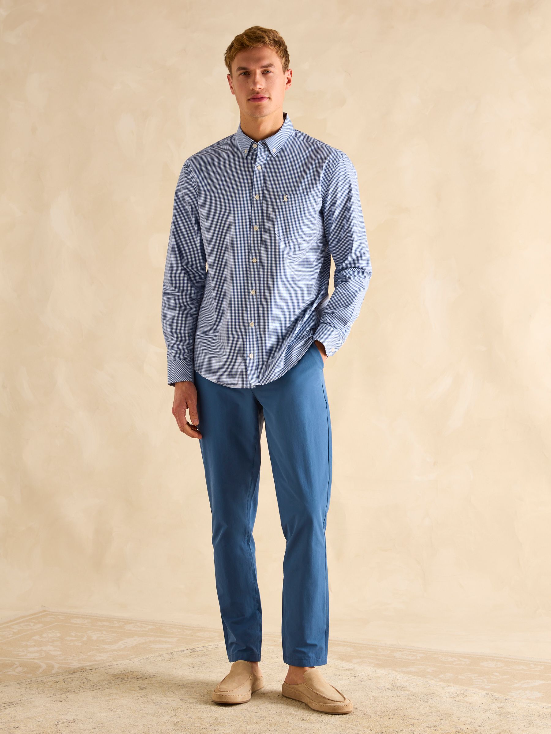 Poplin Blue Gingham Check Classic Fit Shirt - Image 5 of 9