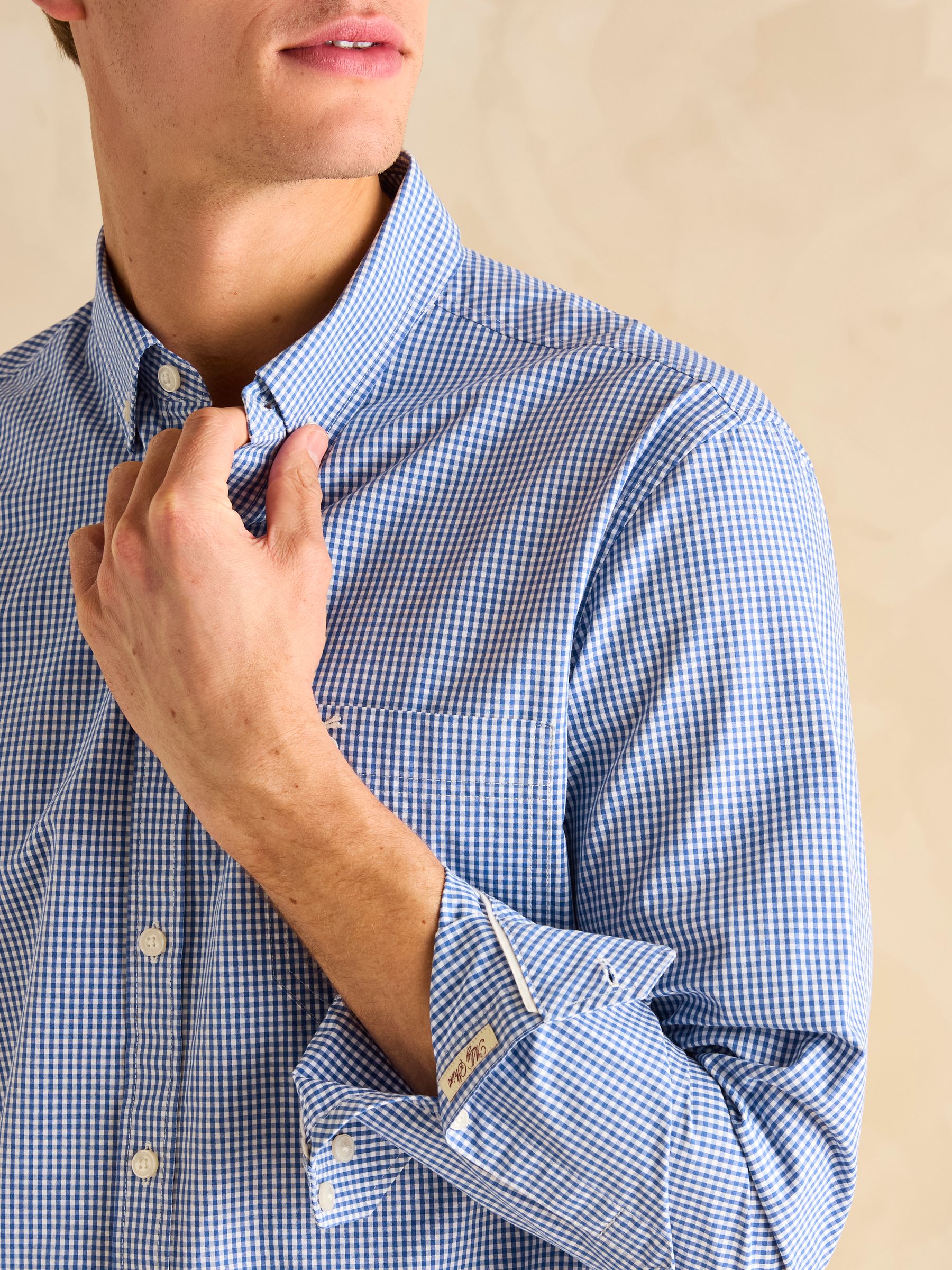 Poplin Blue Gingham Check Classic Fit Shirt - Image 7 of 9