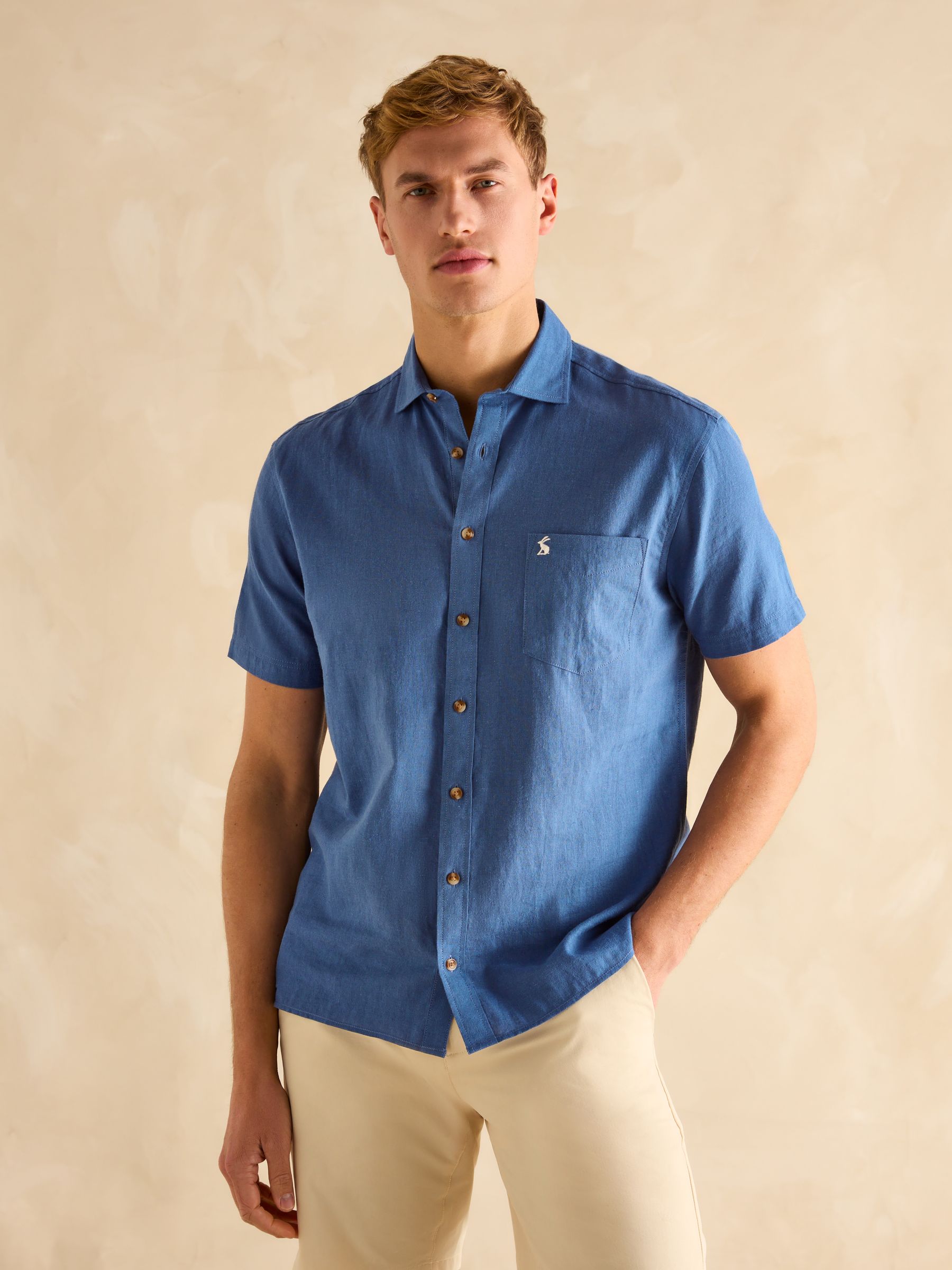 Linen Blend Blue Short Sleeve Shirt - Image 2 of 7