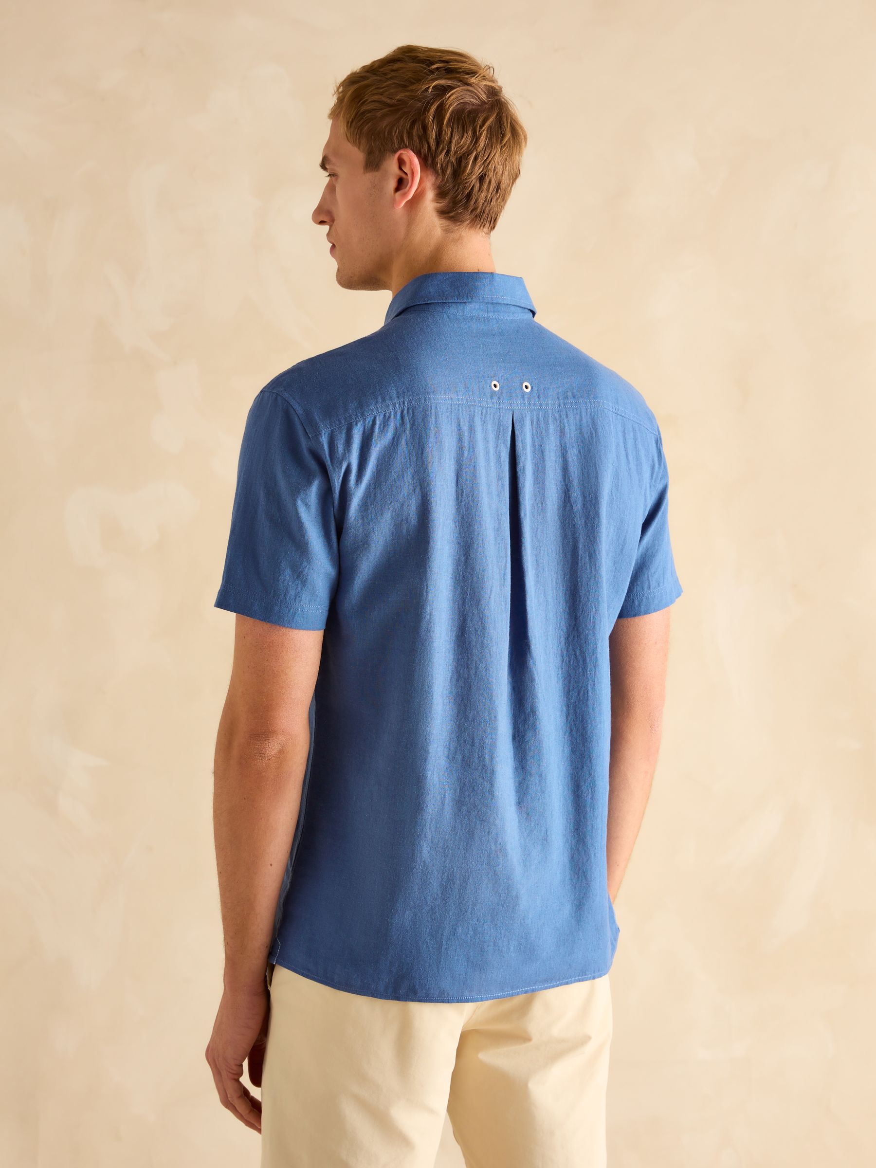 Linen Blend Blue Short Sleeve Shirt - Image 3 of 7