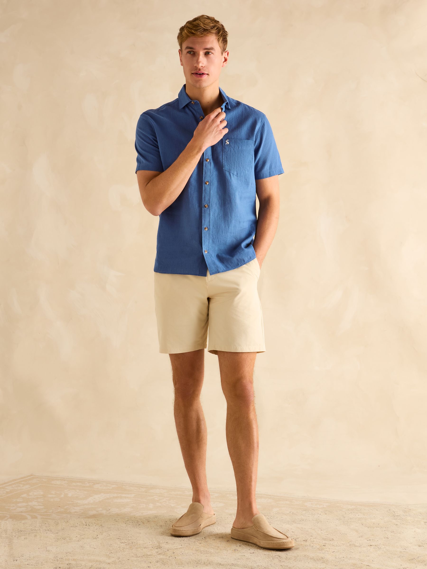 Linen Blend Blue Short Sleeve Shirt - Image 4 of 7