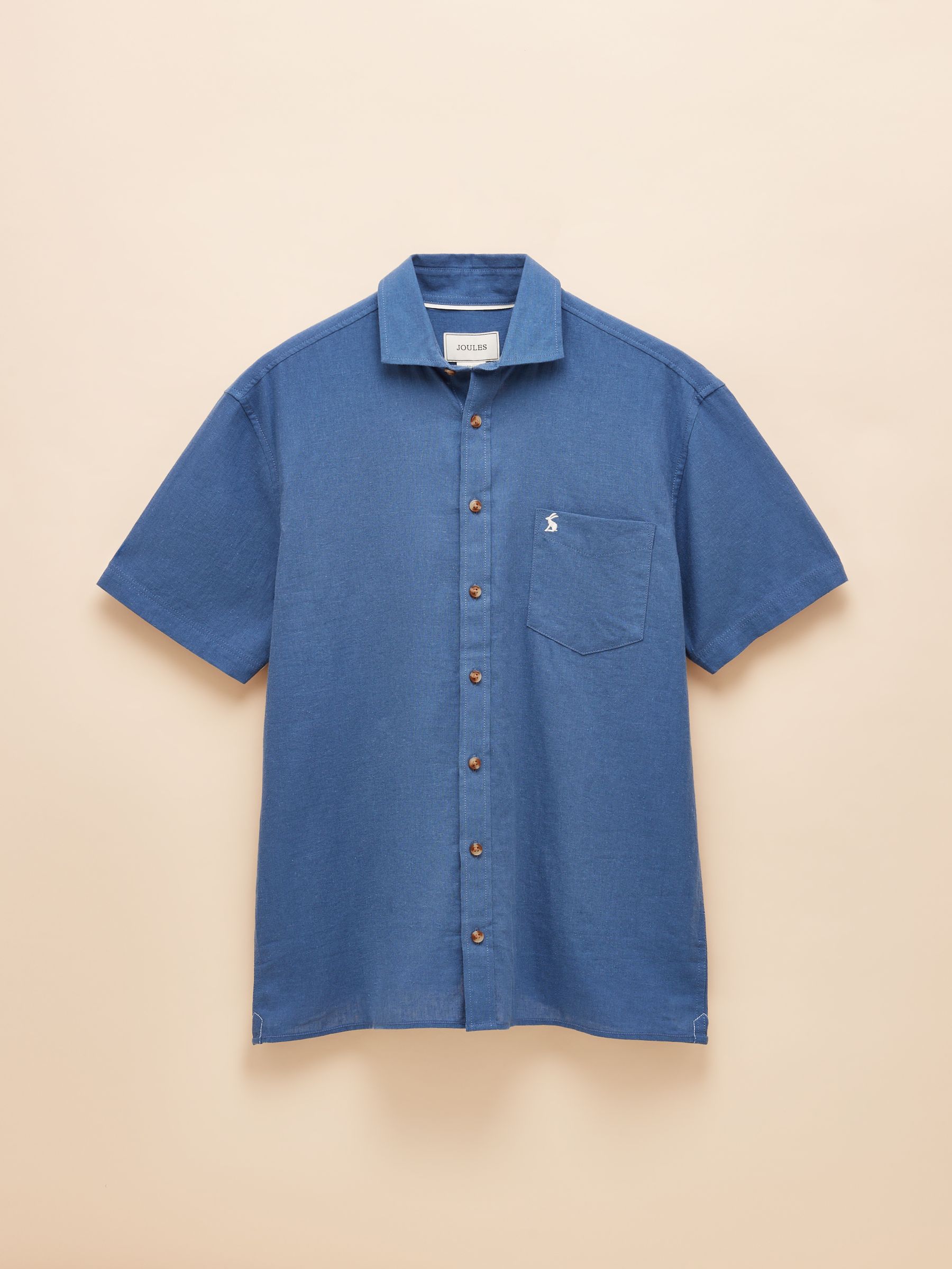 Linen Blend Blue Short Sleeve Shirt - Image 7 of 7