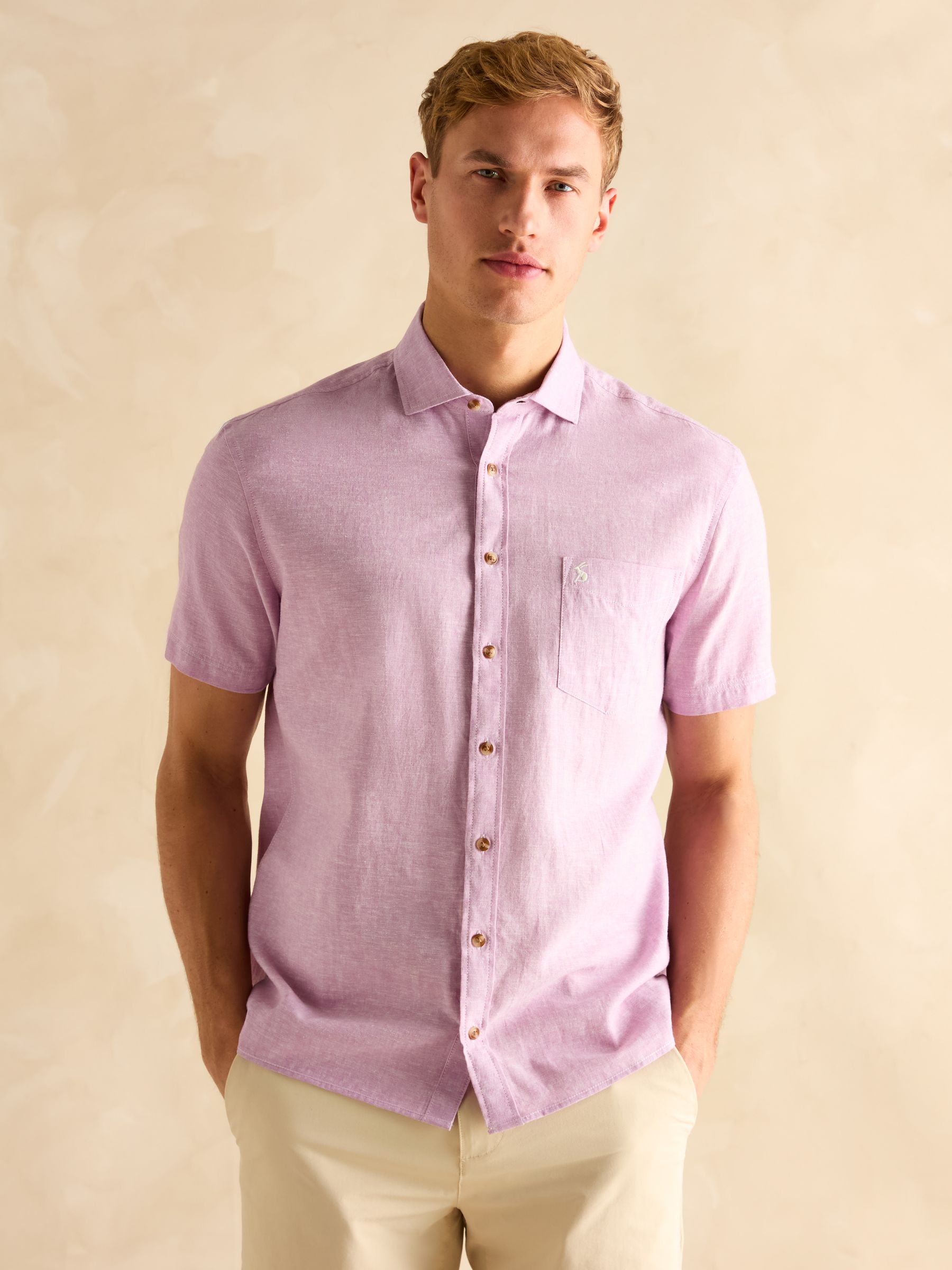 Linen Blend Violet Purple Short Sleeve Shirt - Image 2 of 7