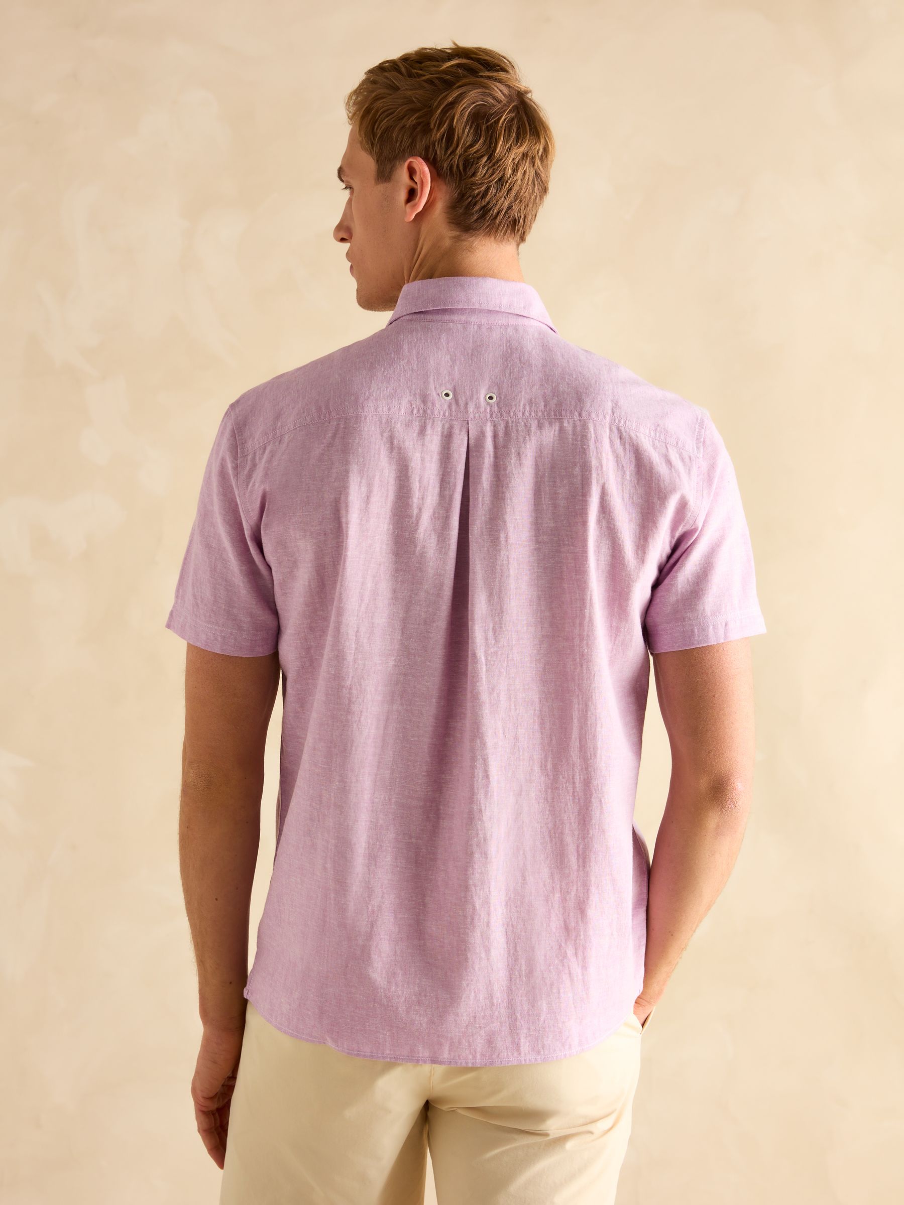 Linen Blend Violet Purple Short Sleeve Shirt - Image 3 of 7