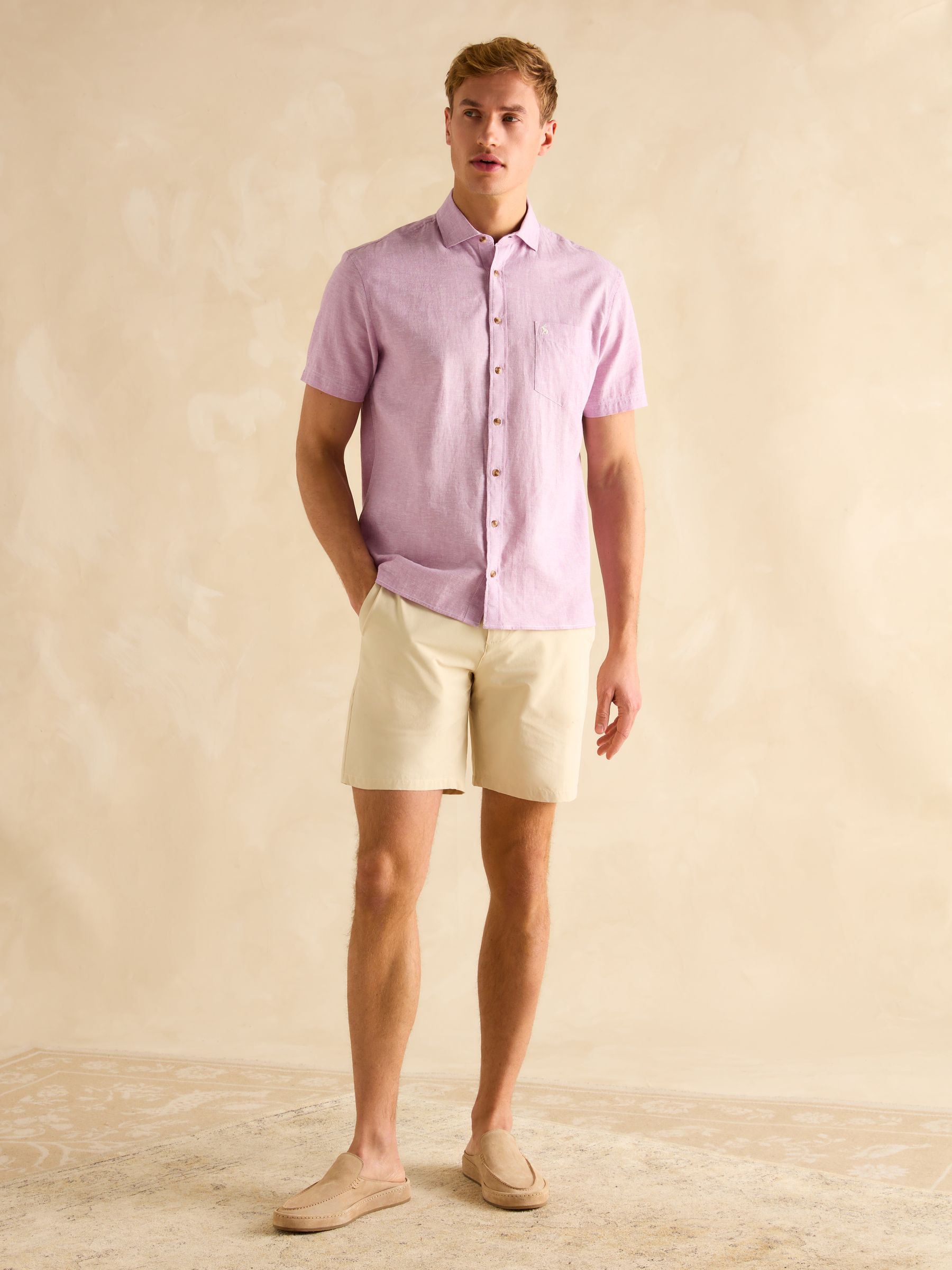 Linen Blend Violet Purple Short Sleeve Shirt - Image 4 of 7