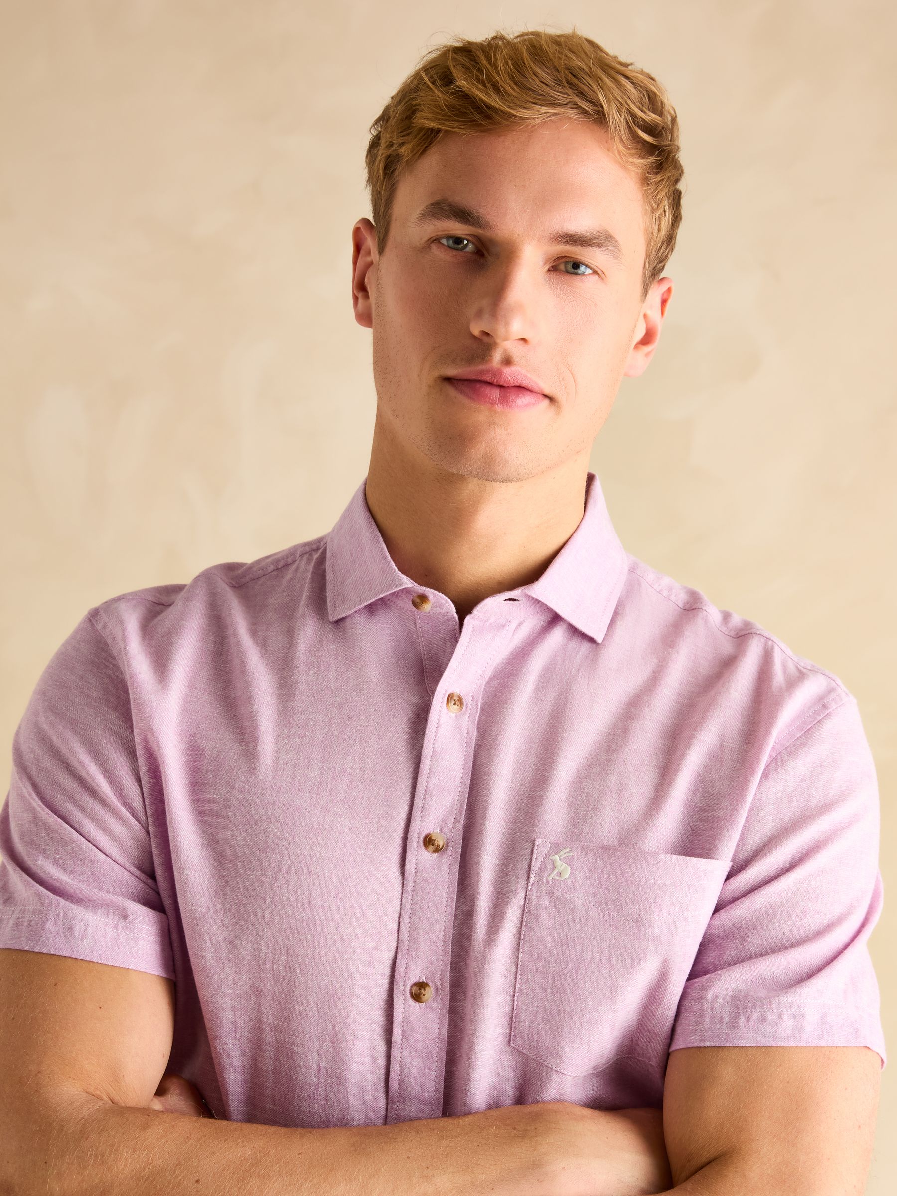 Linen Blend Violet Purple Short Sleeve Shirt - Image 5 of 7