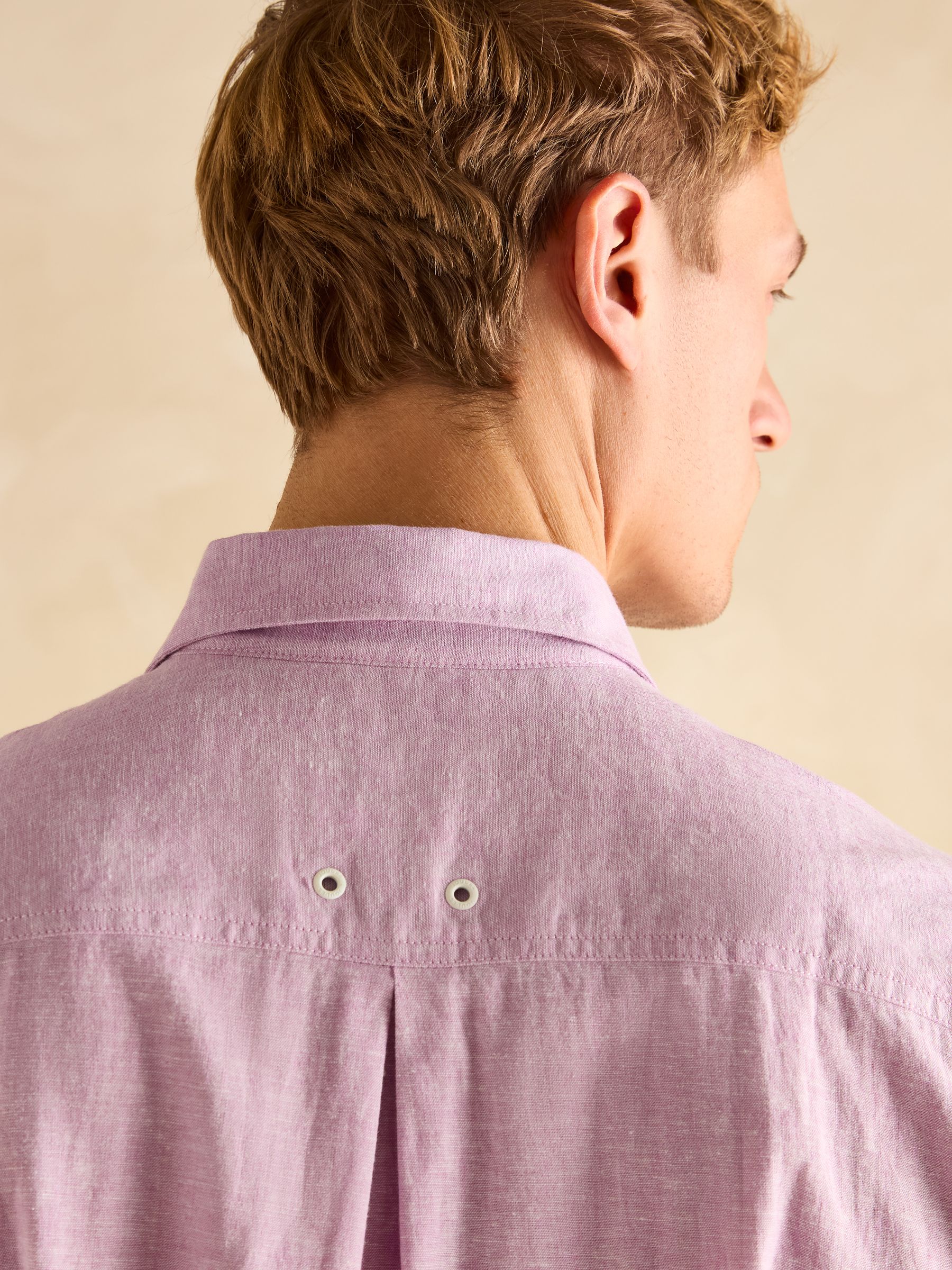 Linen Blend Violet Purple Short Sleeve Shirt - Image 6 of 7