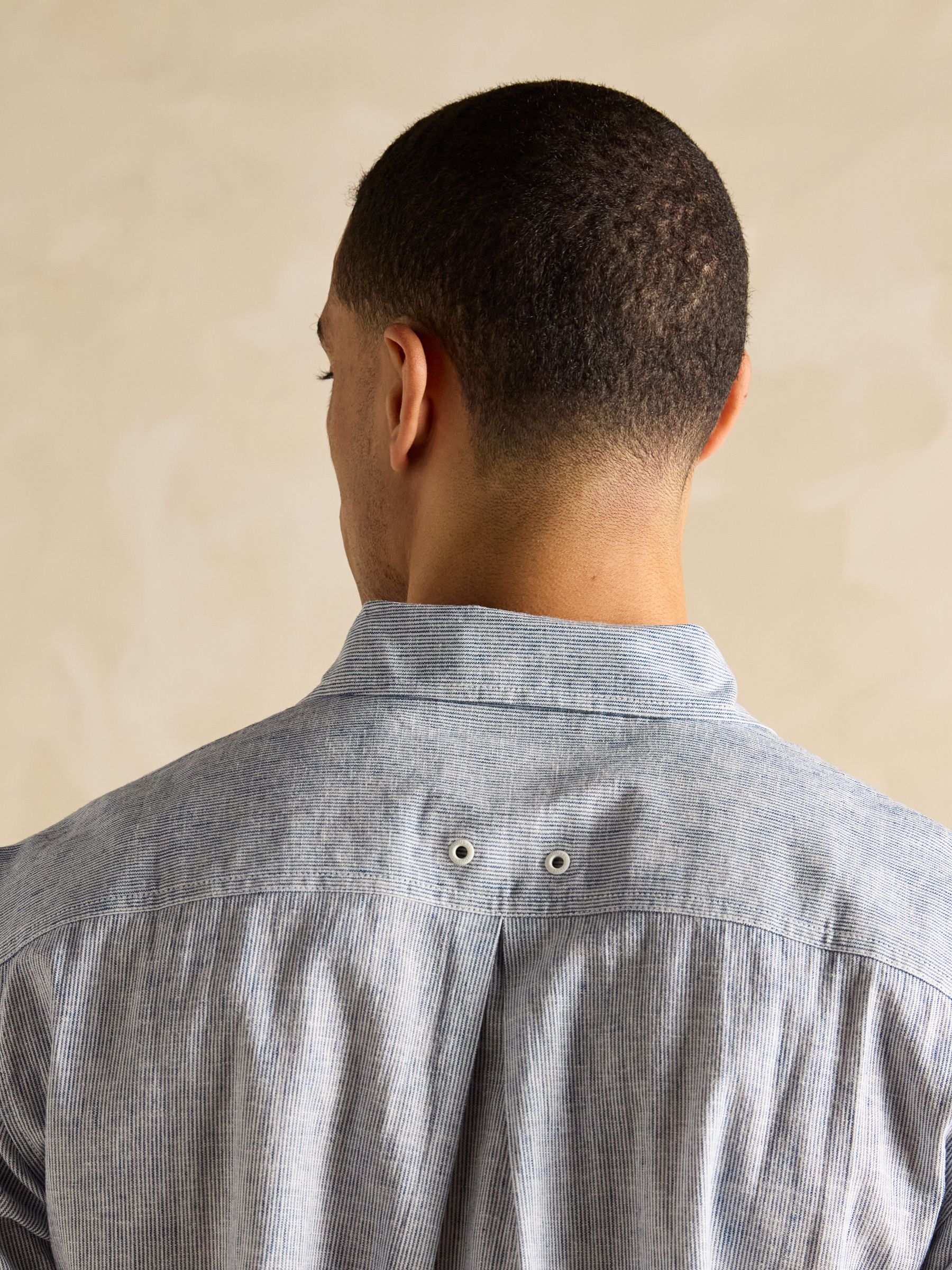 Linen Blend Blue Stripe Shirt - Image 8 of 9