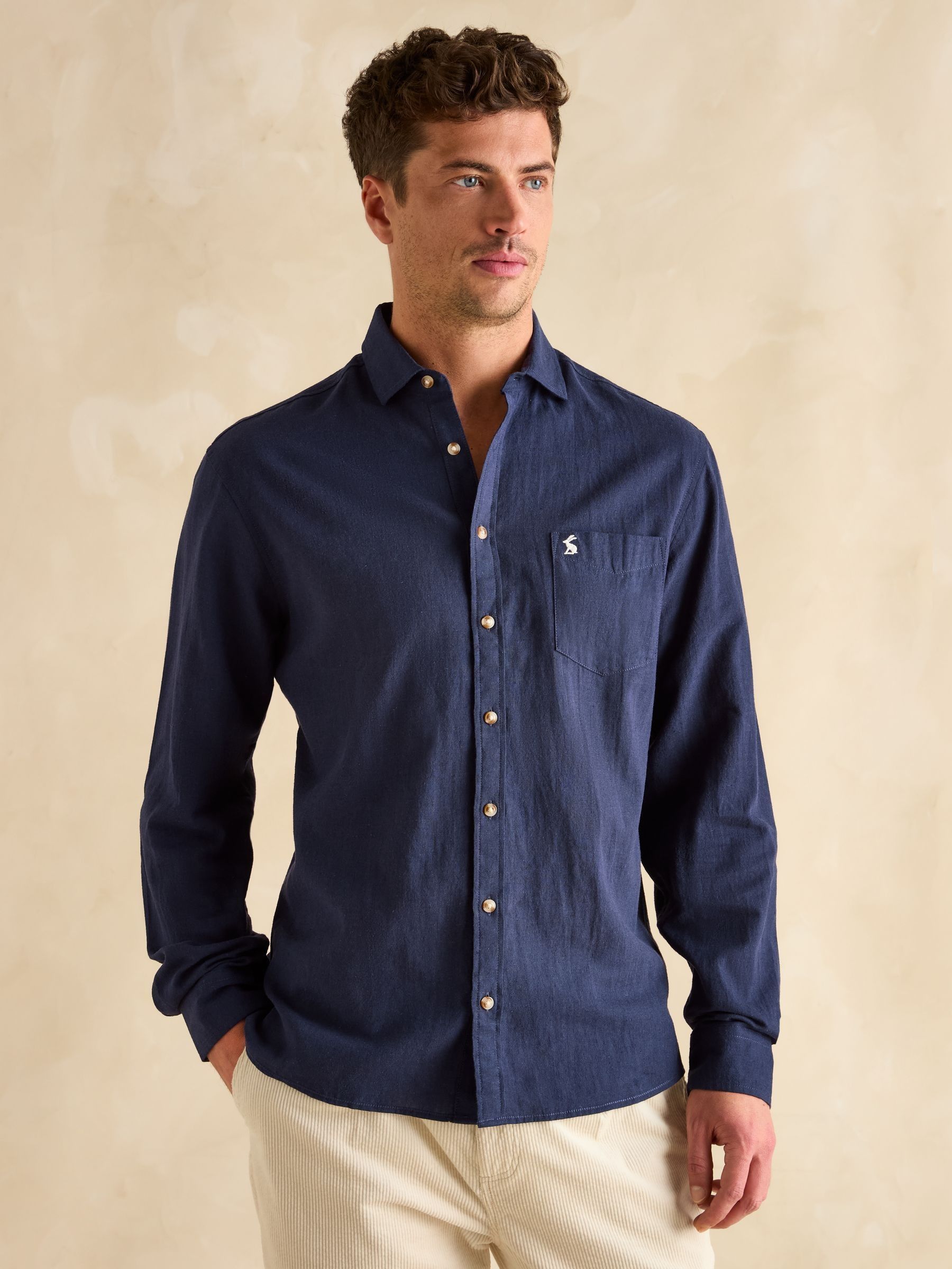 Linen Blend Navy Long Sleeve Shirt - Image 2 of 8