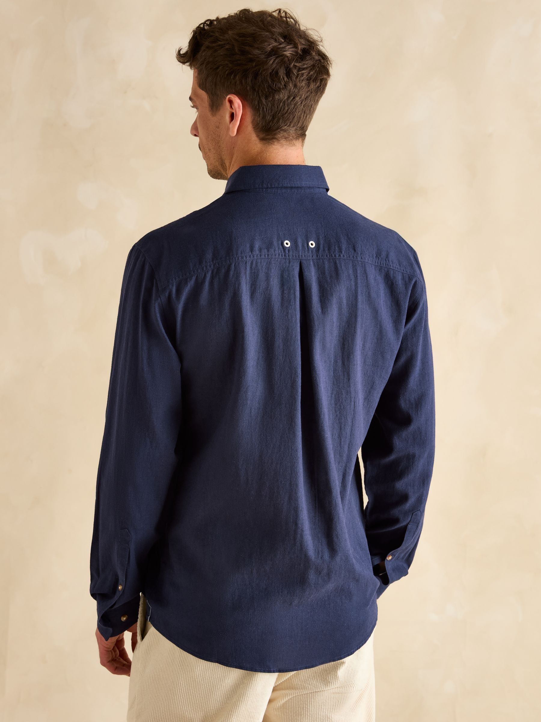 Linen Blend Navy Long Sleeve Shirt - Image 3 of 8
