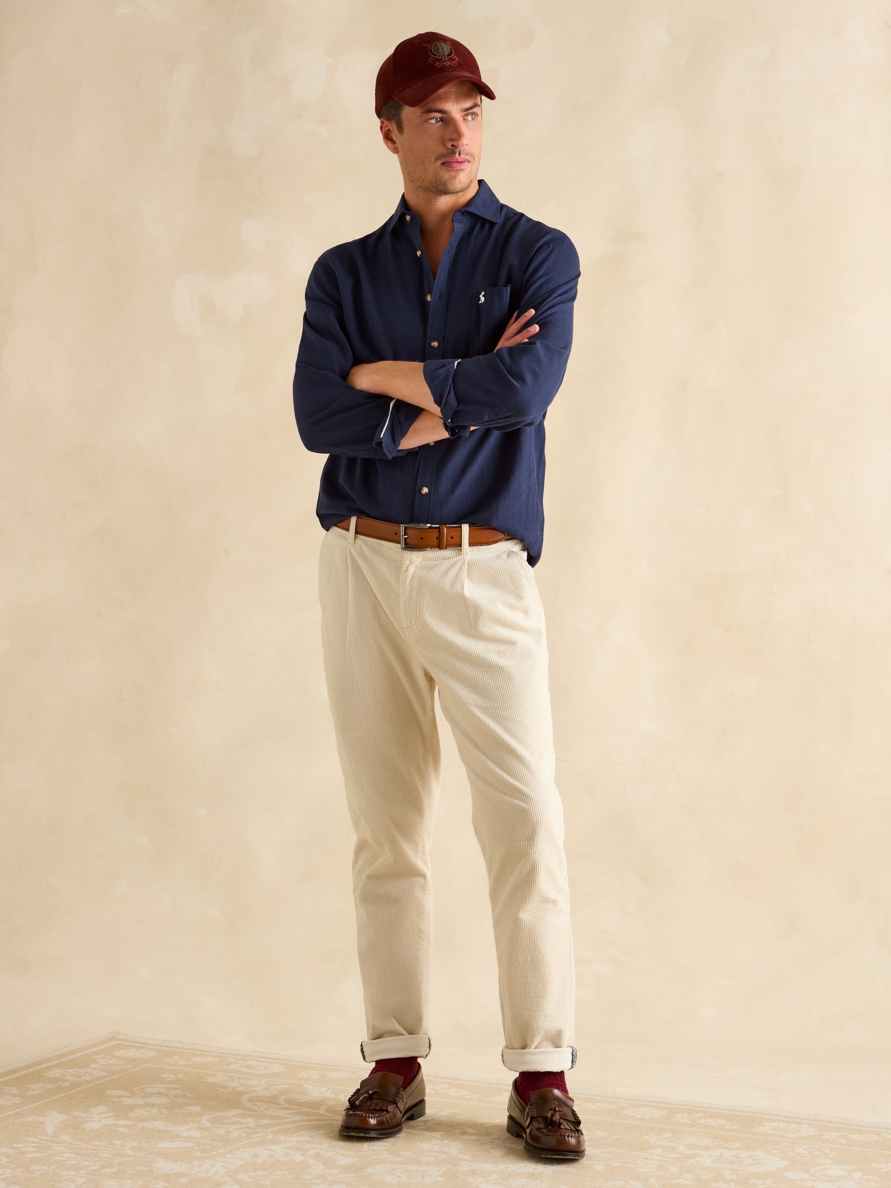 Linen Blend Navy Long Sleeve Shirt - Image 4 of 8