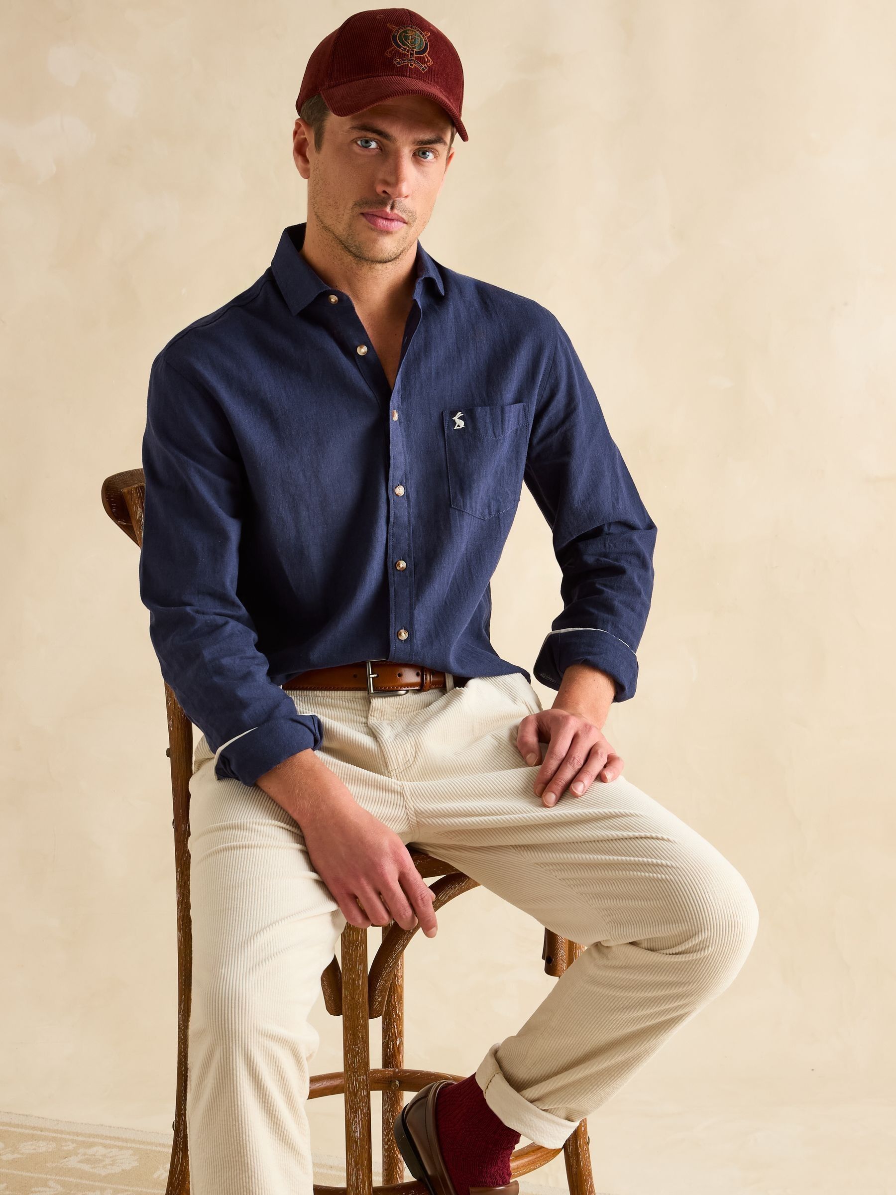 Linen Blend Navy Long Sleeve Shirt - Image 5 of 8