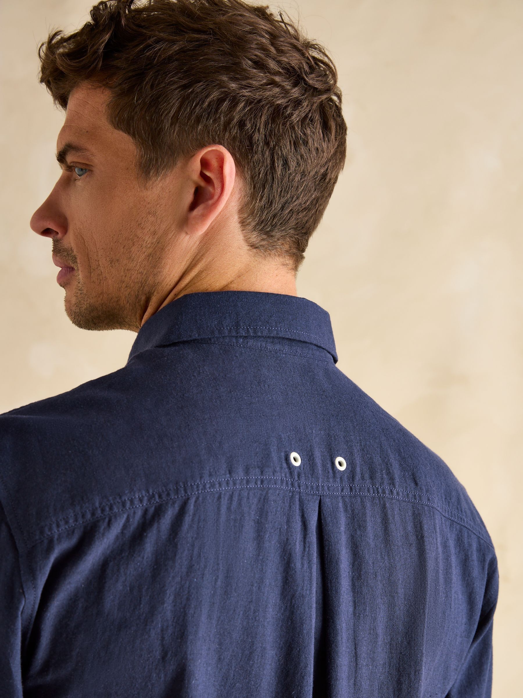 Linen Blend Navy Long Sleeve Shirt - Image 6 of 8
