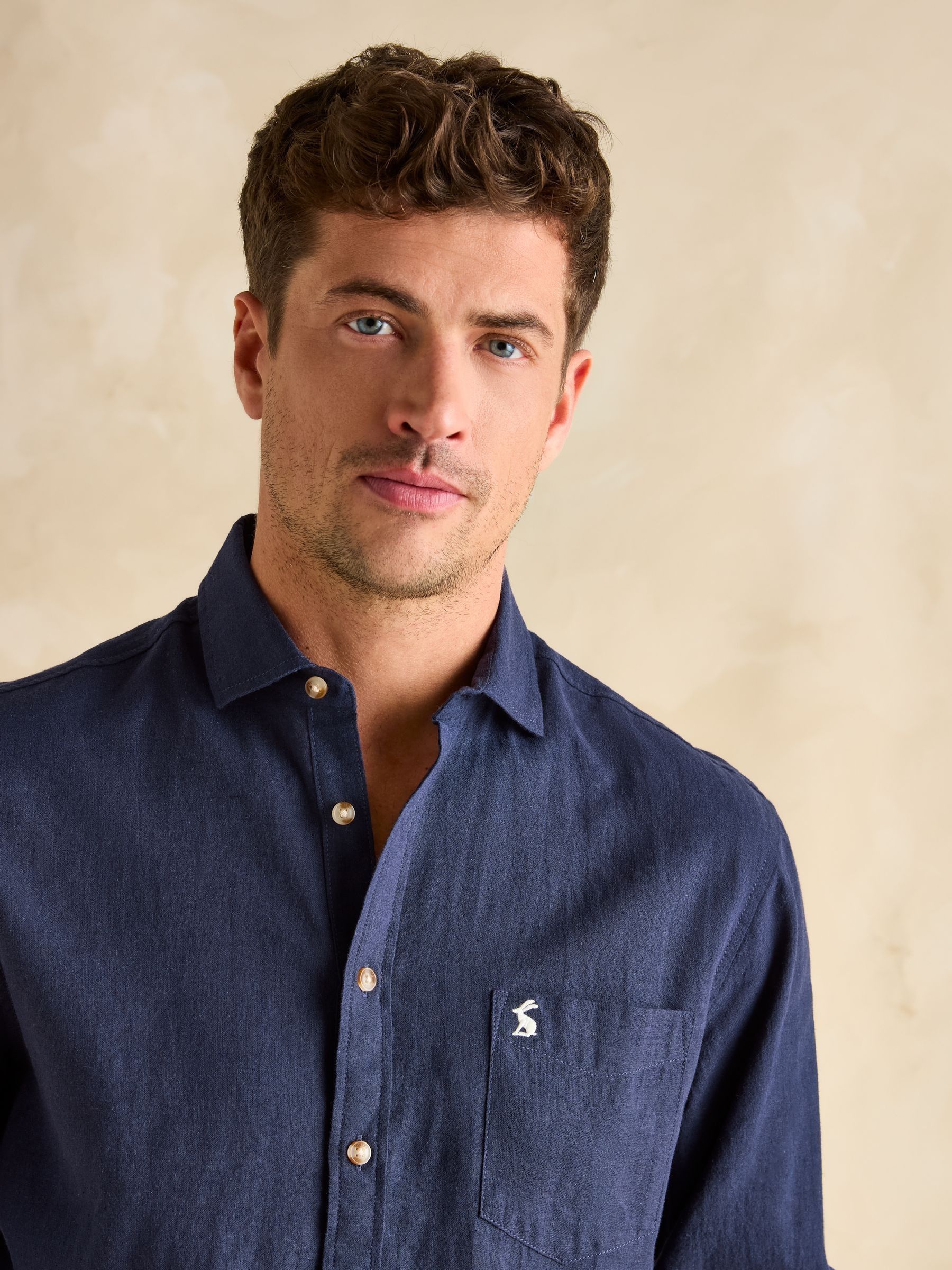 Linen Blend Navy Long Sleeve Shirt - Image 7 of 8