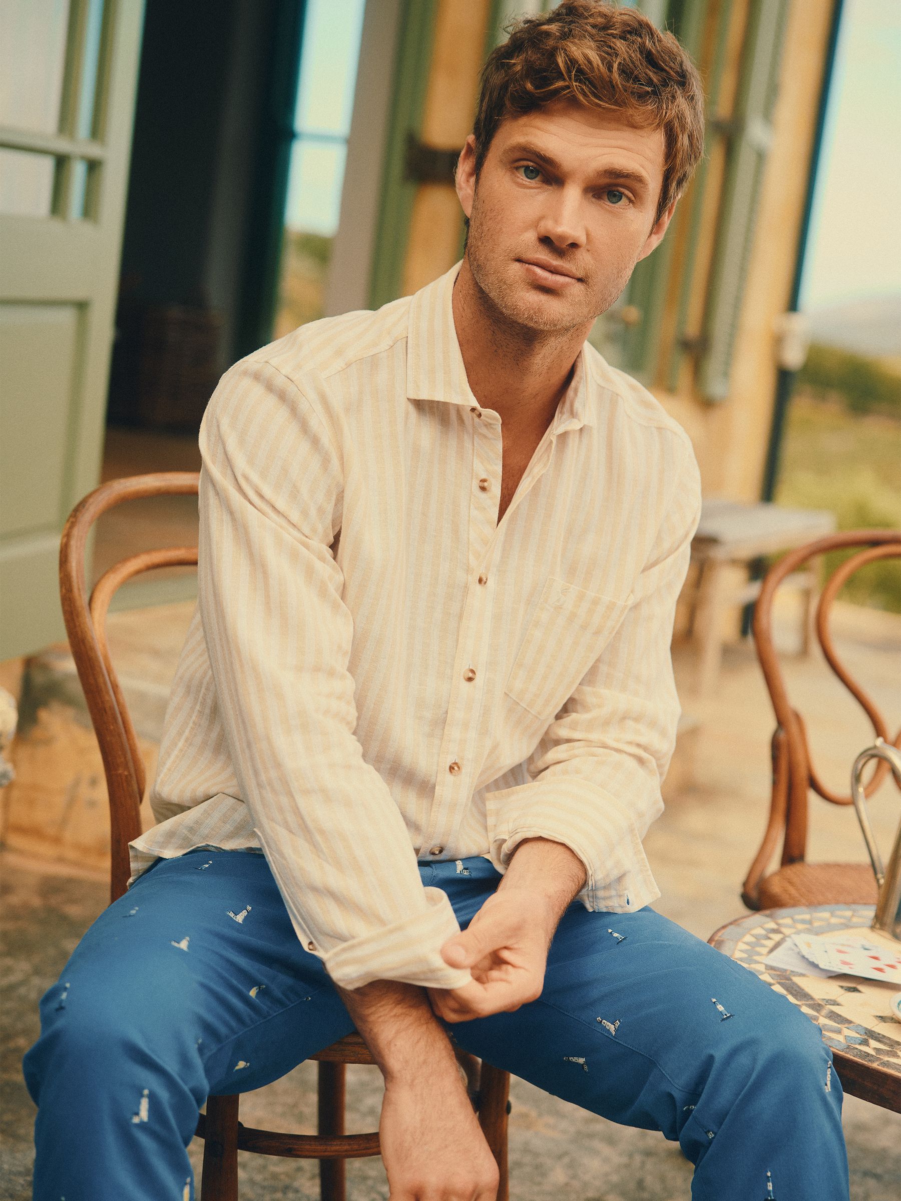 Linen Blend Cream/White Stripe Shirt - Image 3 of 9