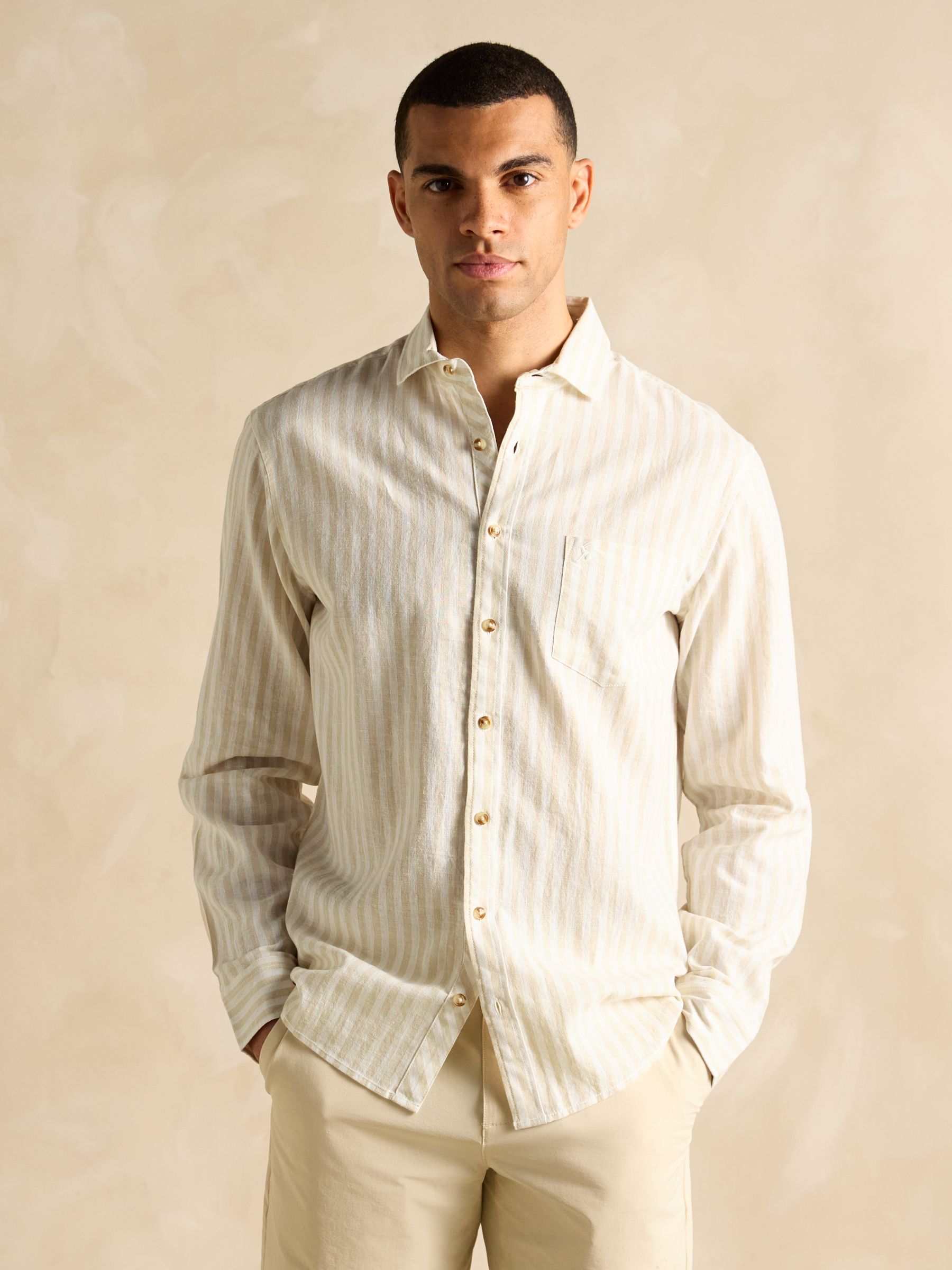 Linen Blend Cream/White Stripe Shirt - Image 4 of 9