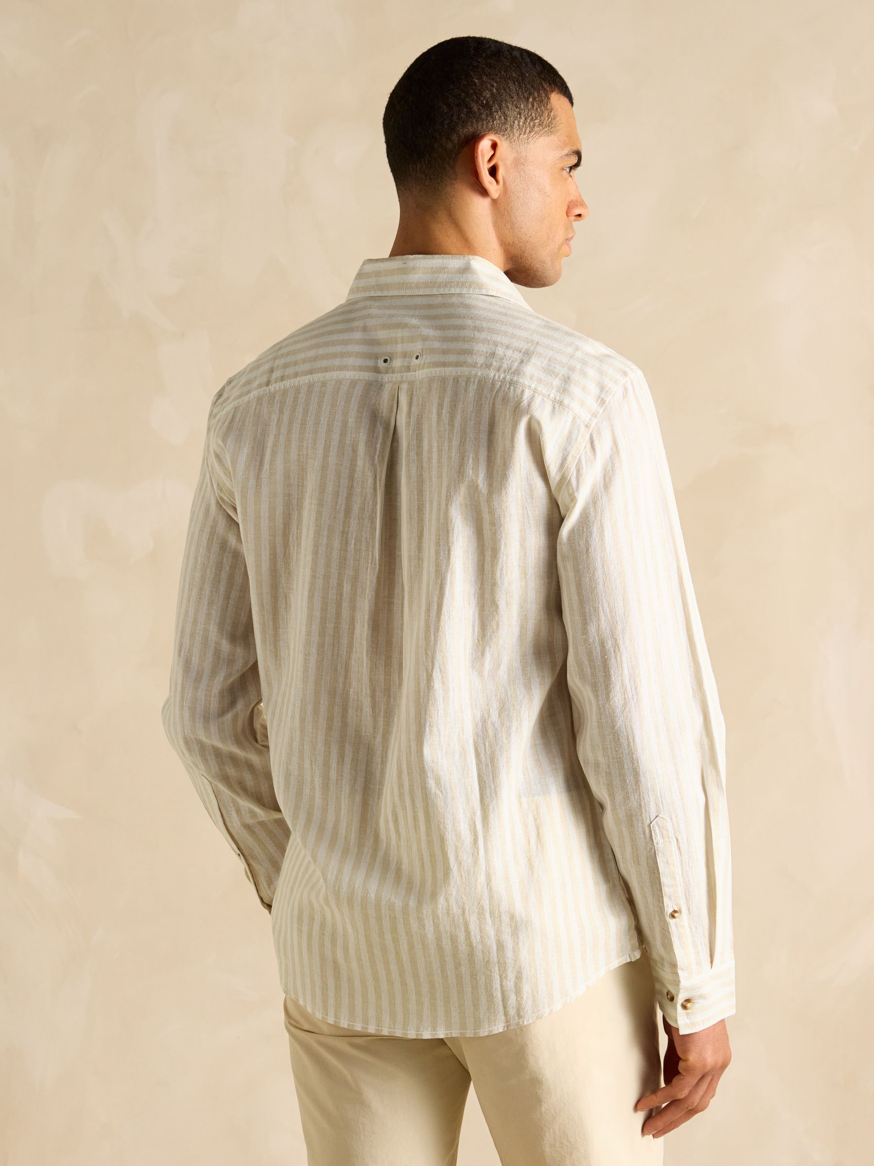 Linen Blend Cream/White Stripe Shirt - Image 5 of 9