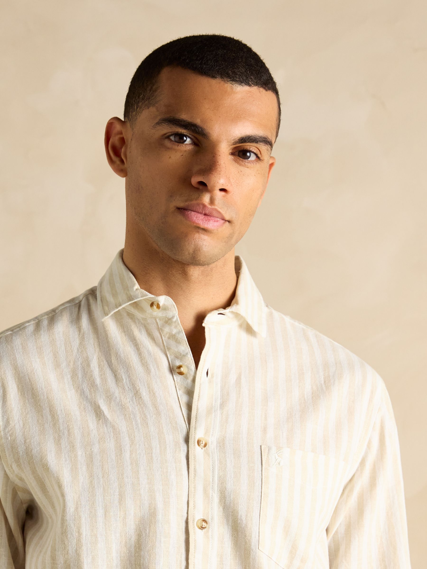 Linen Blend Cream/White Stripe Shirt - Image 7 of 9