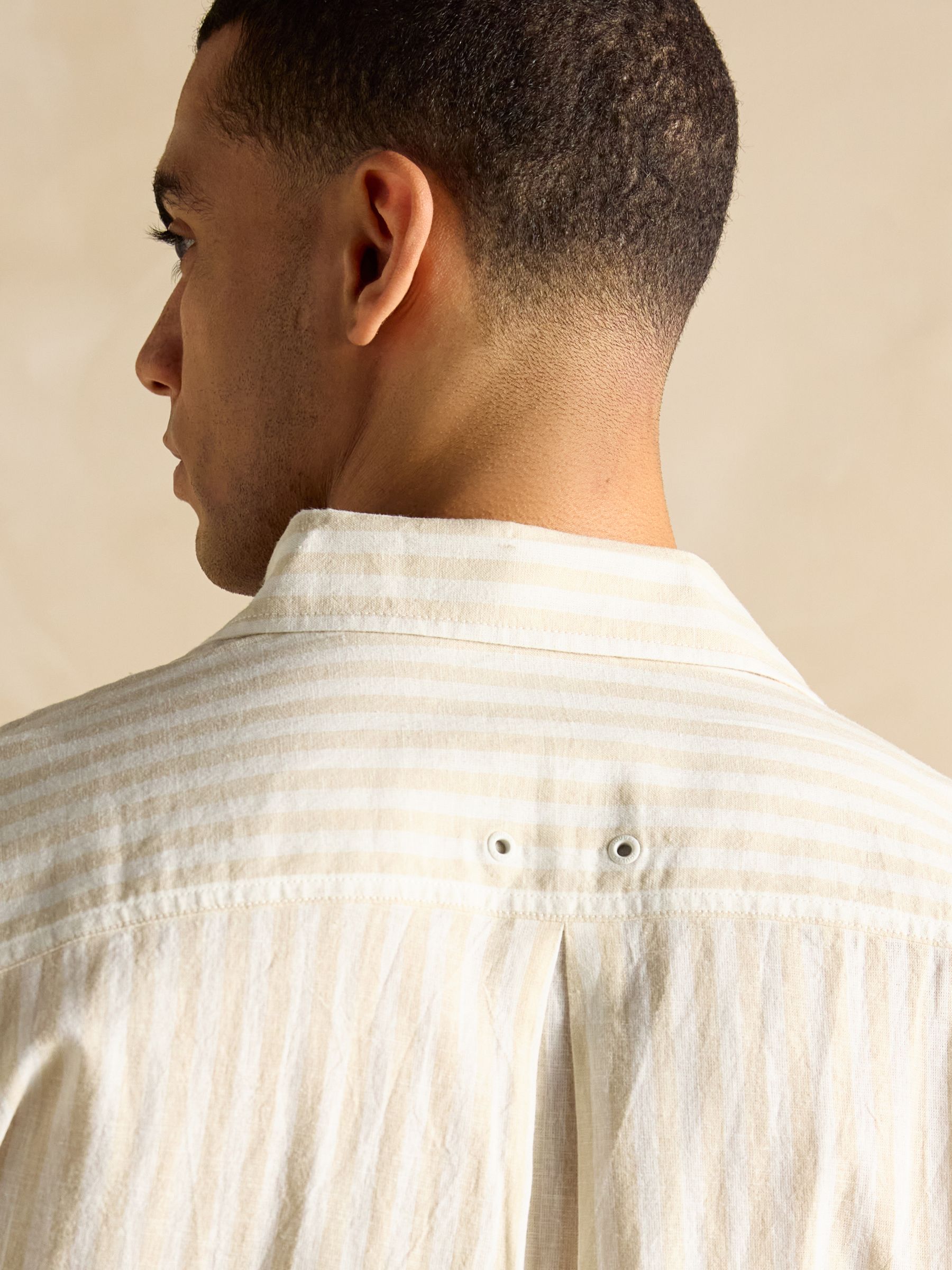Linen Blend Cream/White Stripe Shirt - Image 8 of 9