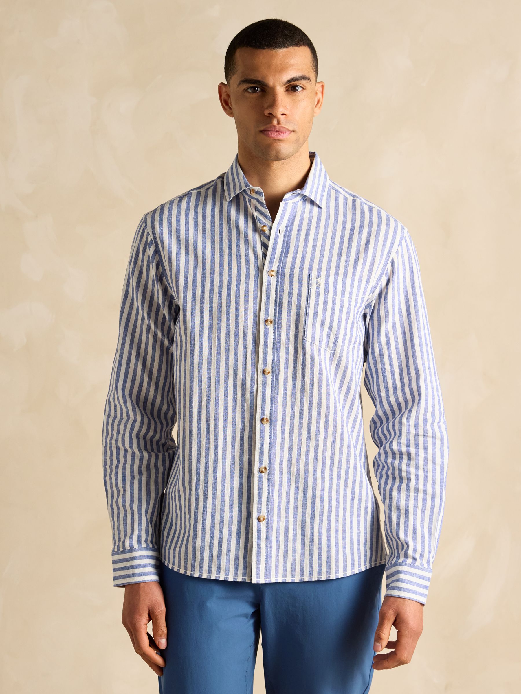 Linen Blend Light Blue Long Sleeve Shirt - Image 4 of 8