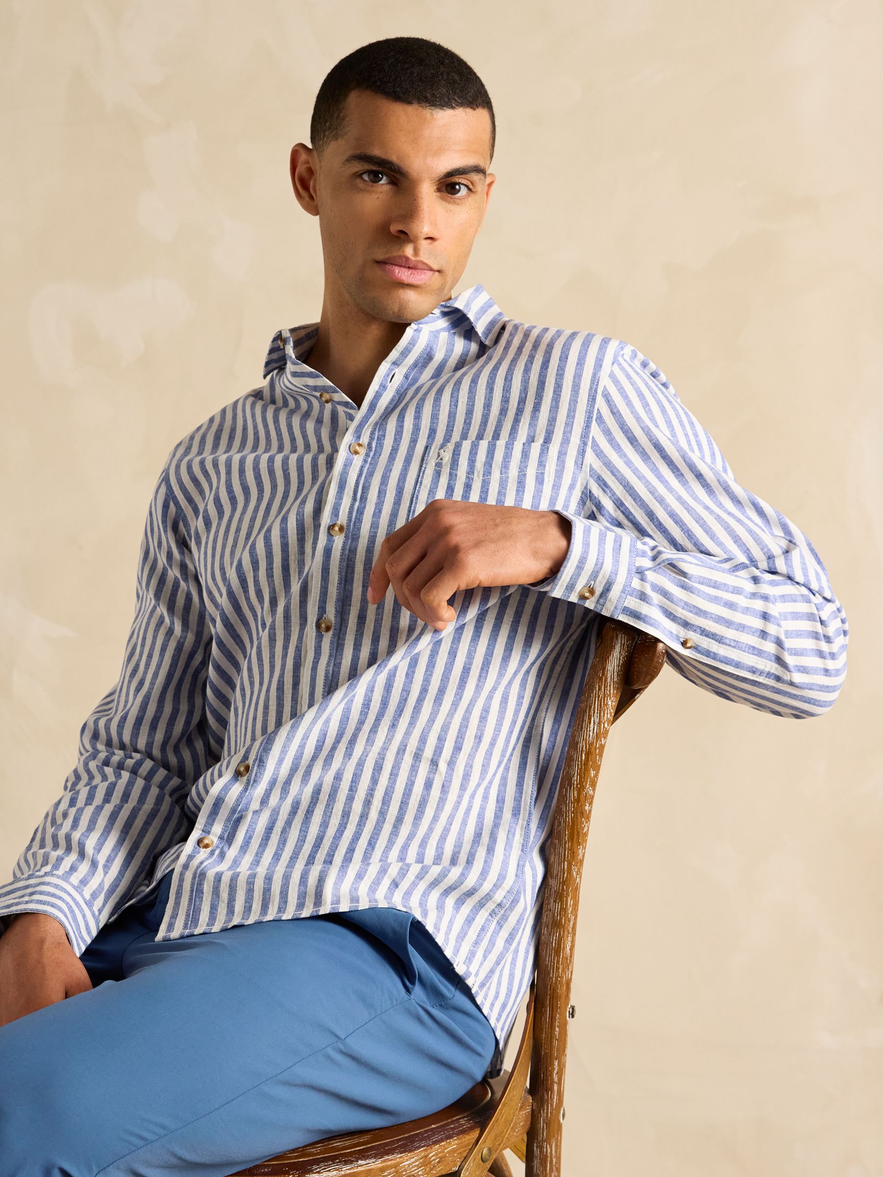 Linen Blend Light Blue Long Sleeve Shirt - Image 7 of 8