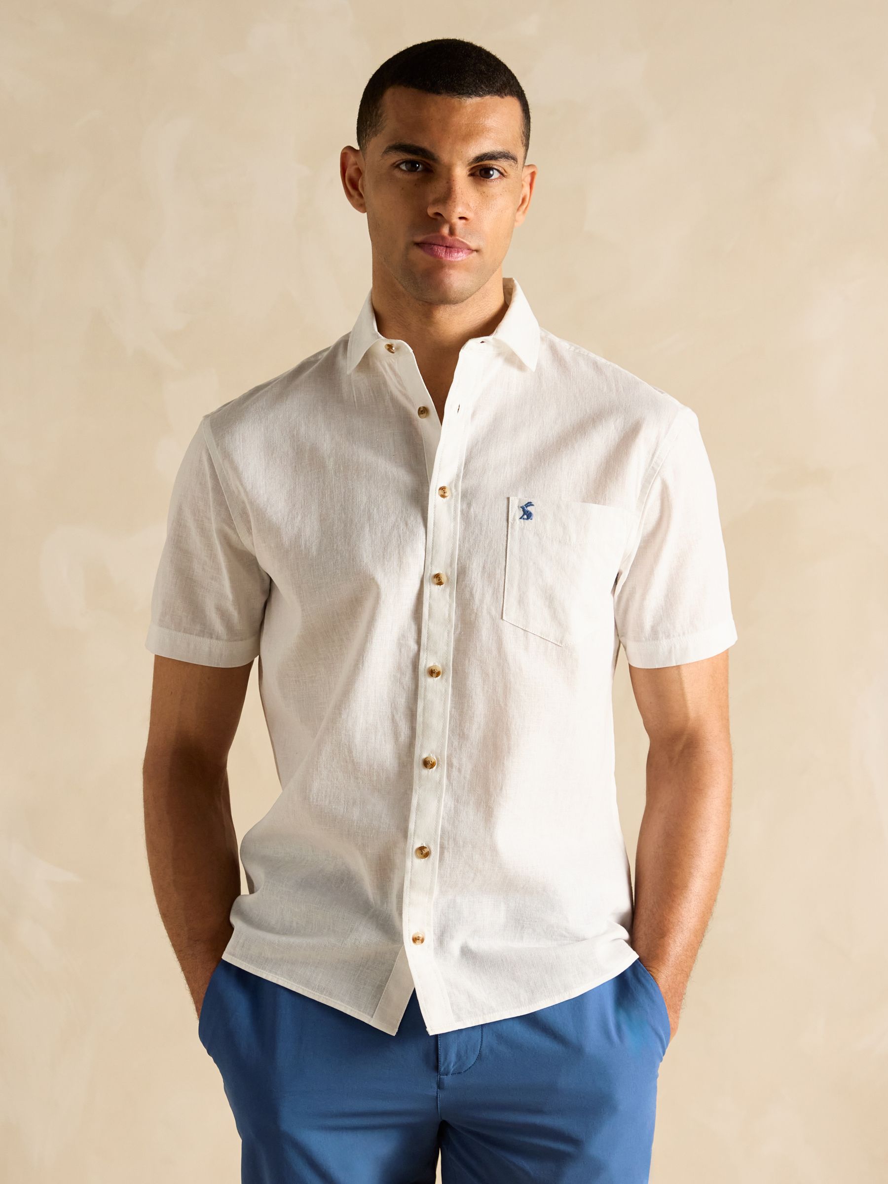Linen Blend White Short Sleeve Shirt - Image 2 of 8