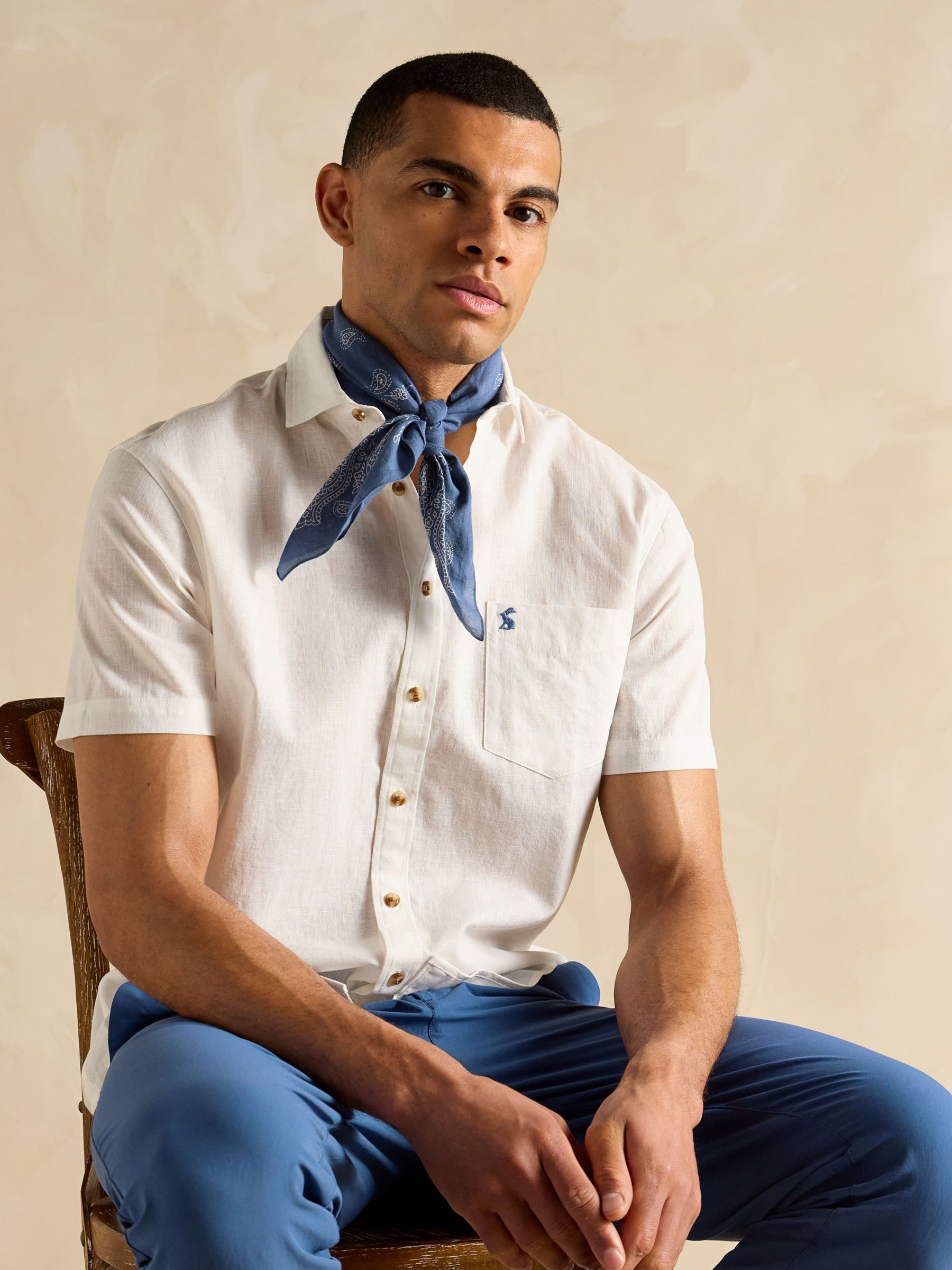 Linen Blend White Short Sleeve Shirt - Image 4 of 8